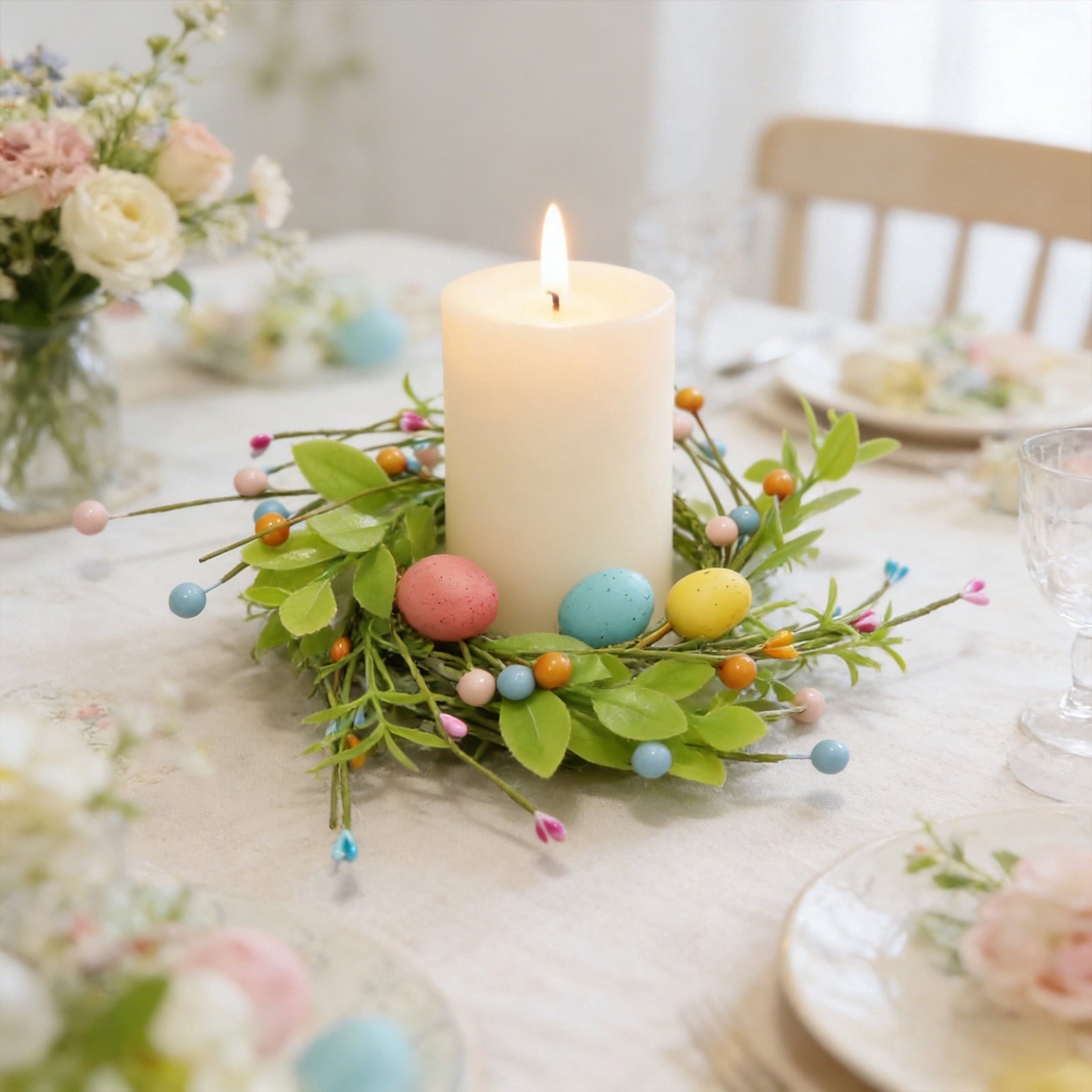 Sruoe Easter Wreath Spring Vine Garland with Faux Eggs, 75-Inch Artificial Spring Vine Decor, Easter Garland for Mantle Door Wall Patio, Easter Decorations for Indoor Outdoor Holiday Decoration