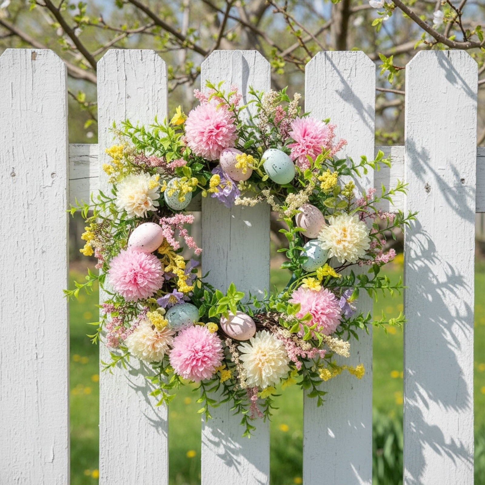 Sruoe Easter Wreath Spring Vine Garland with Faux Eggs, 75-Inch Artificial Spring Vine Decor, Easter Garland for Mantle Door Wall Patio, Easter Decorations for Indoor Outdoor Holiday Decoration