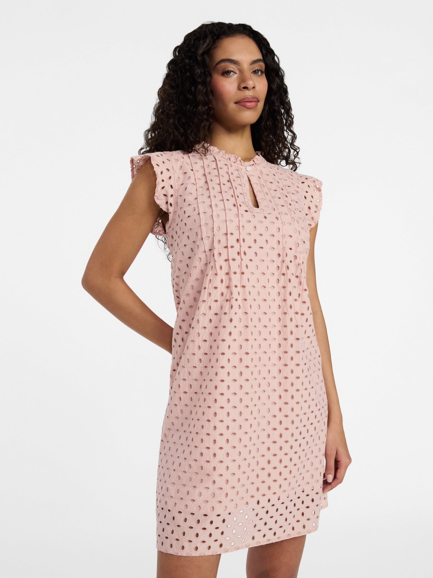 Time and Tru Women's Cotton Eyelet Mini Dress with Flutter Sleeves, Sizes XS-XXXL