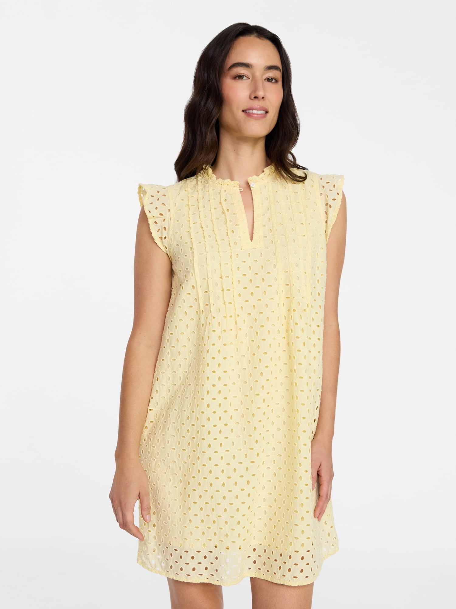 Time and Tru Women's Cotton Eyelet Mini Dress with Flutter Sleeves, Sizes XS-XXXL
