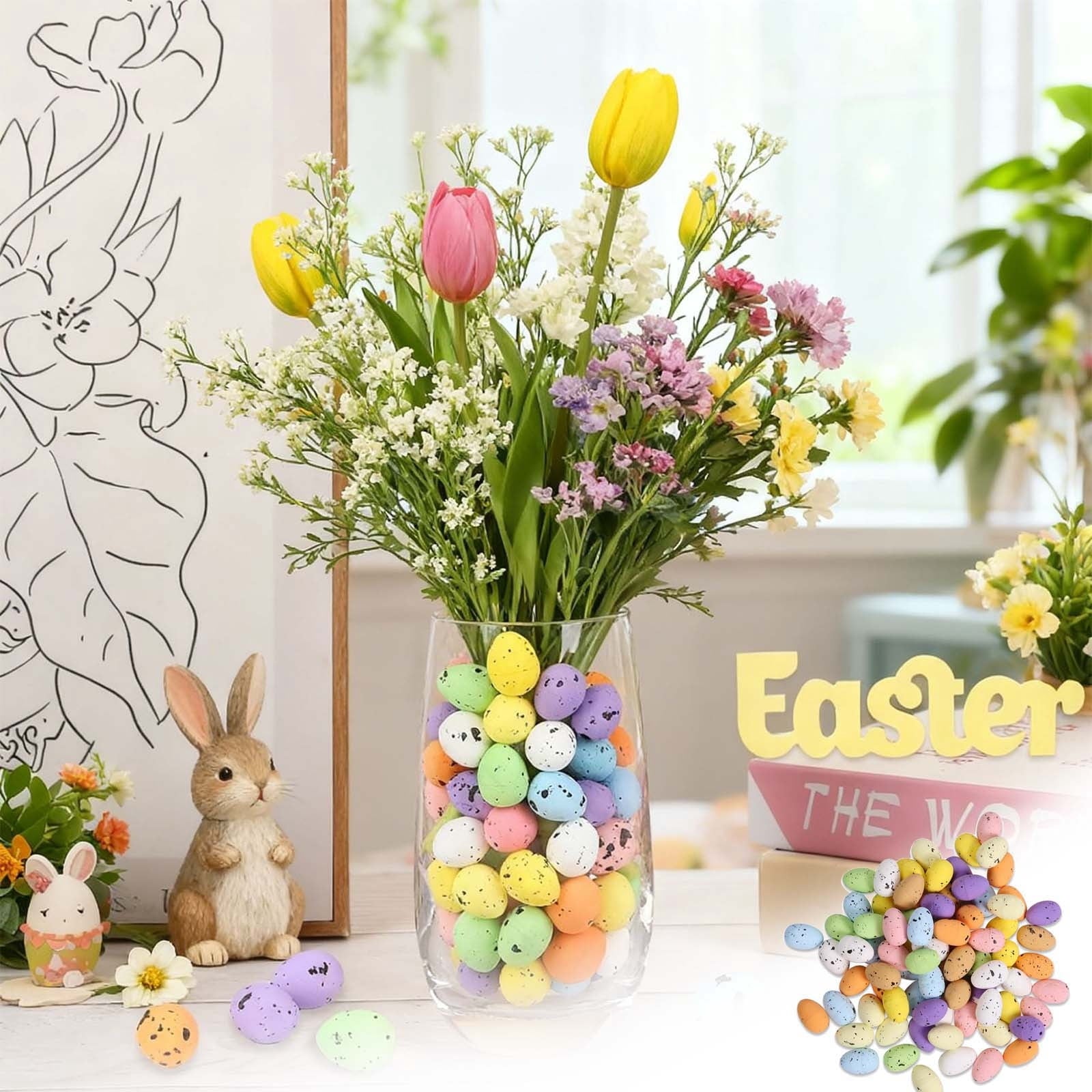 Tarmeek 24pcs Hanging Easter Eggs, 1.57 Inch Painted Plastic Easter Decor Ornaments with Loops for Tree & Wreath Decor, Multicolor Easter Decorations Spring Set for Easter Hunt Easter Basket Stuffers