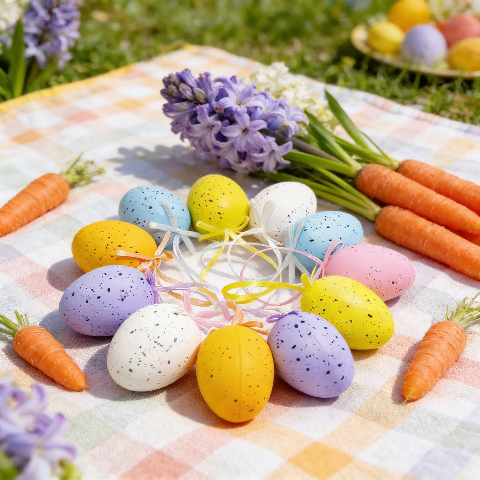 Tarmeek 24pcs Hanging Easter Eggs, 1.57 Inch Painted Plastic Easter Decor Ornaments with Loops for Tree & Wreath Decor, Multicolor Easter Decorations Spring Set for Easter Hunt Easter Basket Stuffers