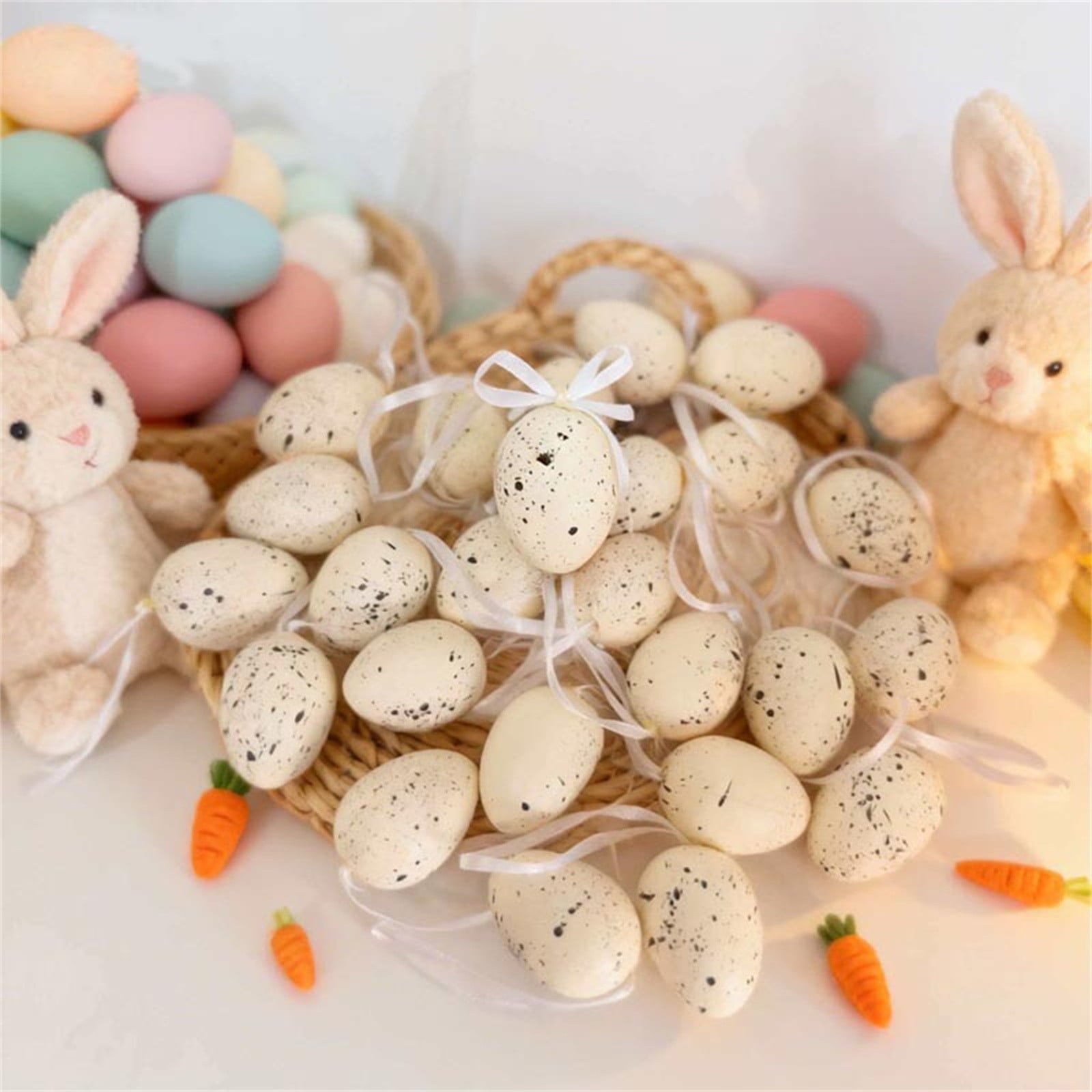 Tarmeek 24pcs Hanging Easter Eggs, 1.57 Inch Painted Plastic Easter Decor Ornaments with Loops for Tree & Wreath Decor, Multicolor Easter Decorations Spring Set for Easter Hunt Easter Basket Stuffers