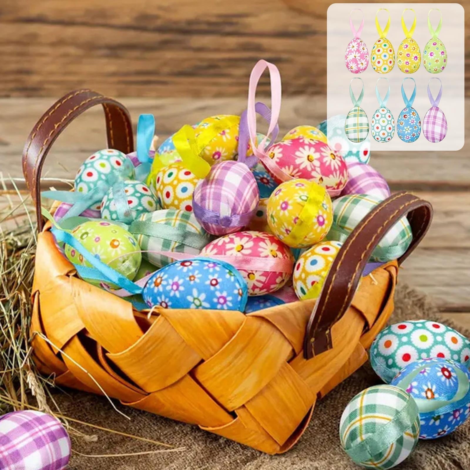 Tarmeek 24pcs Hanging Easter Eggs, 1.57 Inch Painted Plastic Easter Decor Ornaments with Loops for Tree & Wreath Decor, Multicolor Easter Decorations Spring Set for Easter Hunt Easter Basket Stuffers