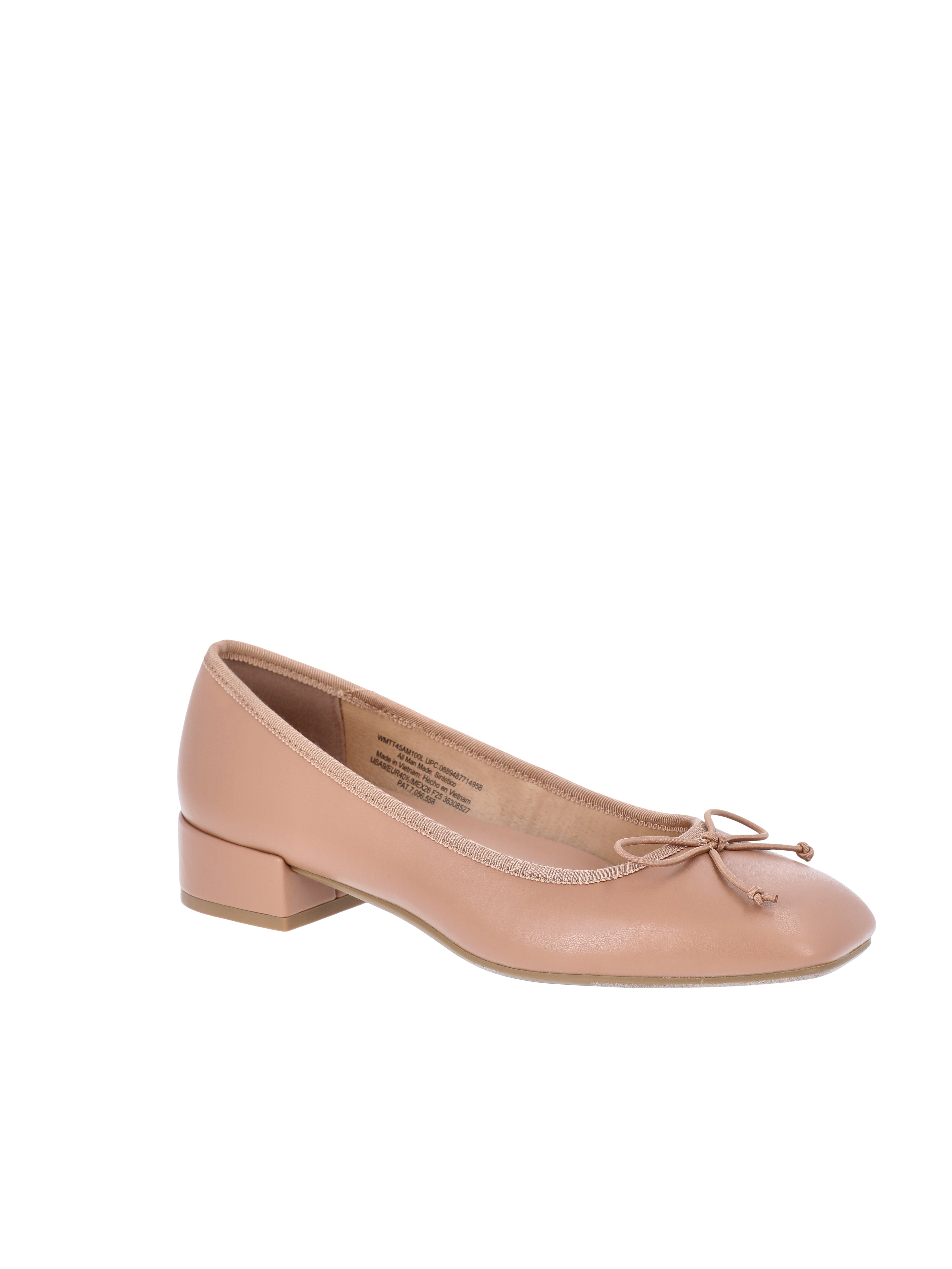 Time and Tru Women's String Bow Block Heel Ballet Shoes, Wide Width Available