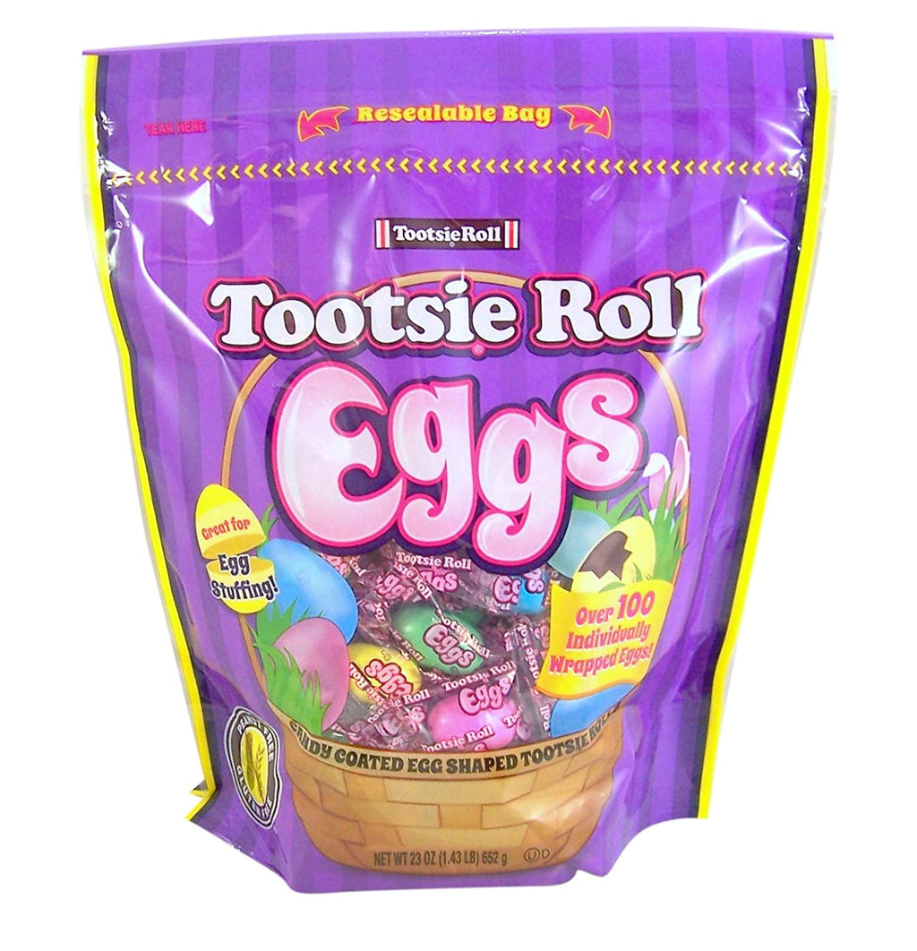 tootsie roll eggs candy coated egg shaped individually wrapped easter candy, 23 oz resealable bag