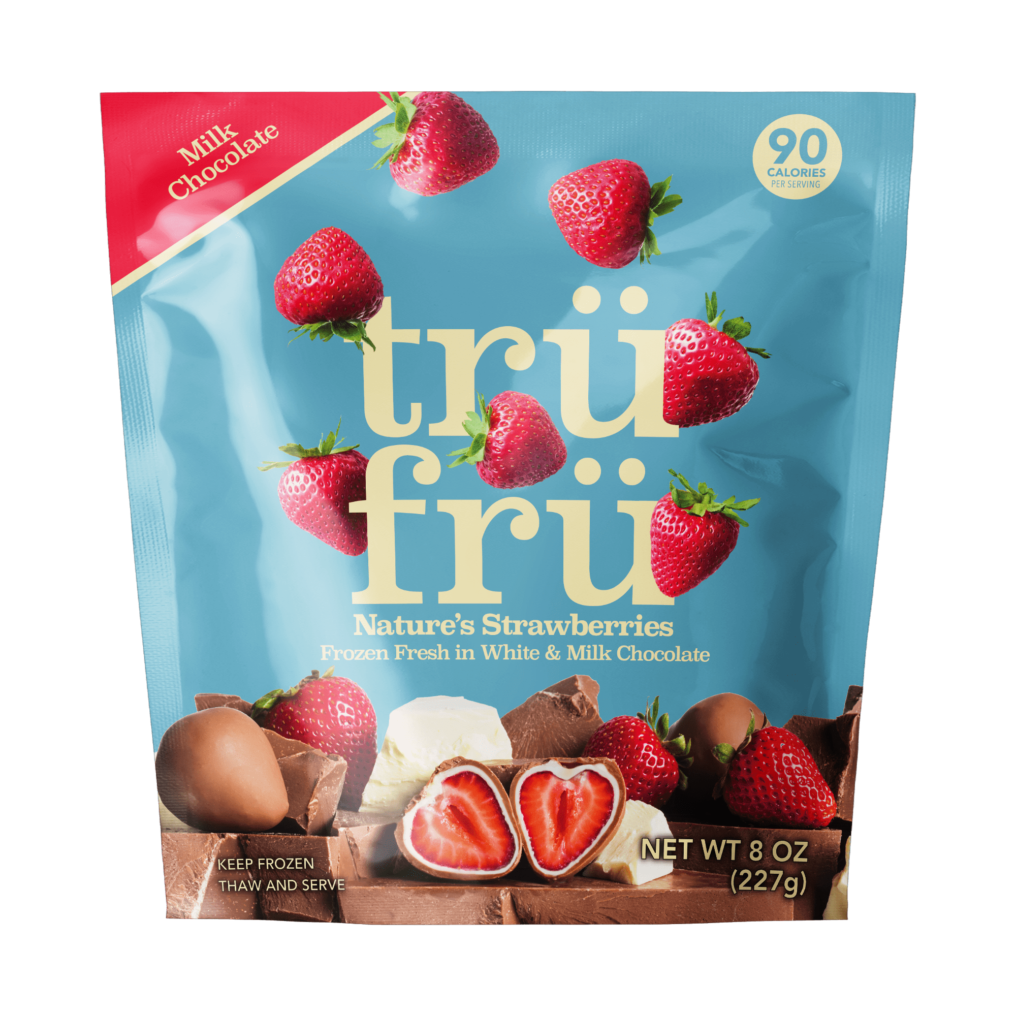 Tru Fru Frozen Strawberries in Milk & White Chocolate, 8oz