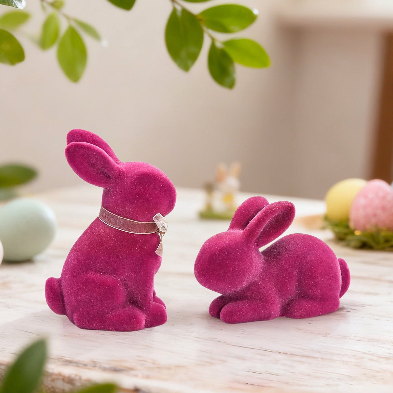Tyidzon Easter Bunny Figurines, Resin Moss Rabbit Statues Easter Decorations, Flocked Bunny Easter Ornaments for Home Spring Tabletop Outdoor, 4.3"