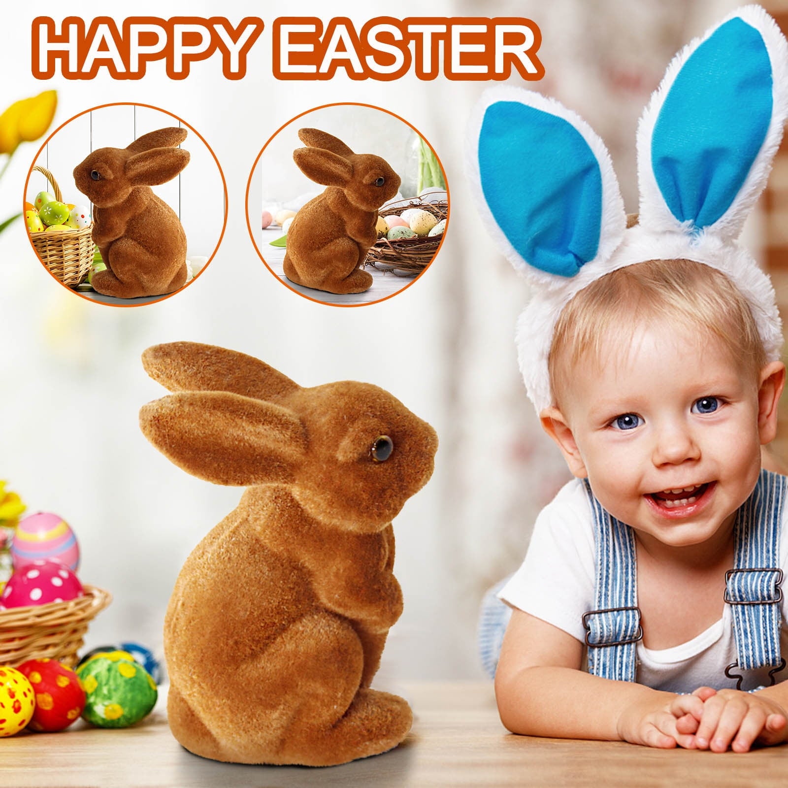 Tyidzon Easter Bunny Figurines, Resin Moss Rabbit Statues Easter Decorations, Flocked Bunny Easter Ornaments for Home Spring Tabletop Outdoor, 4.3"