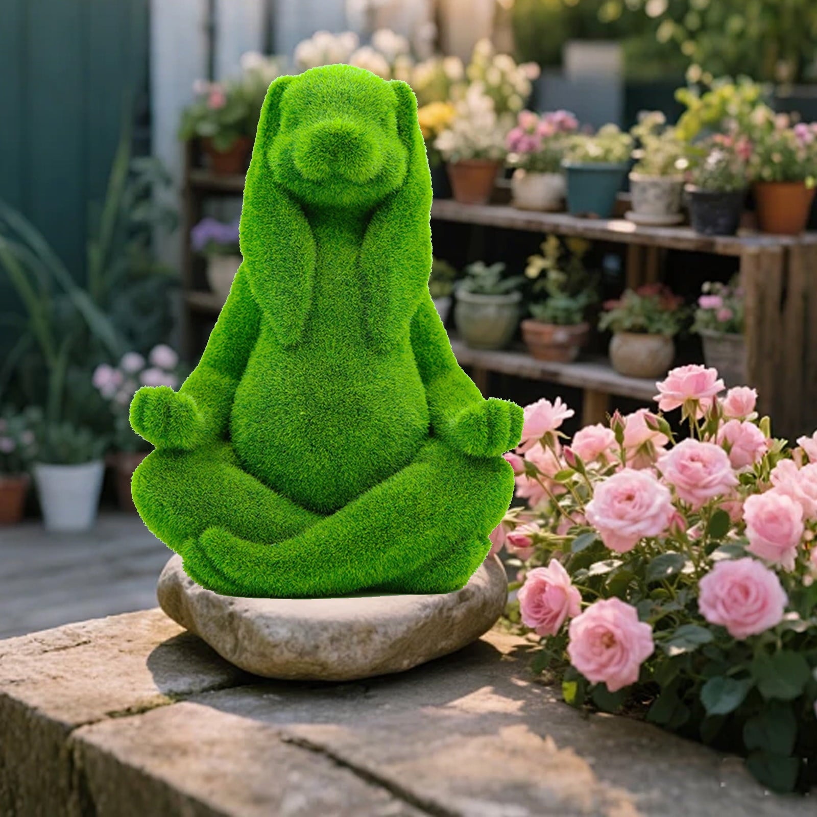 Tyidzon Easter Bunny Figurines, Resin Moss Rabbit Statues Easter Decorations, Flocked Bunny Easter Ornaments for Home Spring Tabletop Outdoor, 4.3"