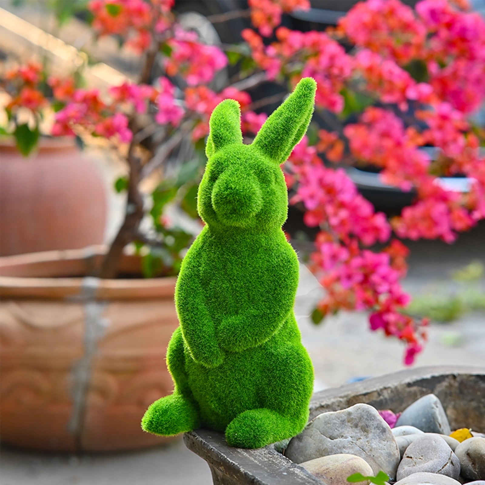 Tyidzon Easter Bunny Figurines, Resin Moss Rabbit Statues Easter Decorations, Flocked Bunny Easter Ornaments for Home Spring Tabletop Outdoor, 4.3"