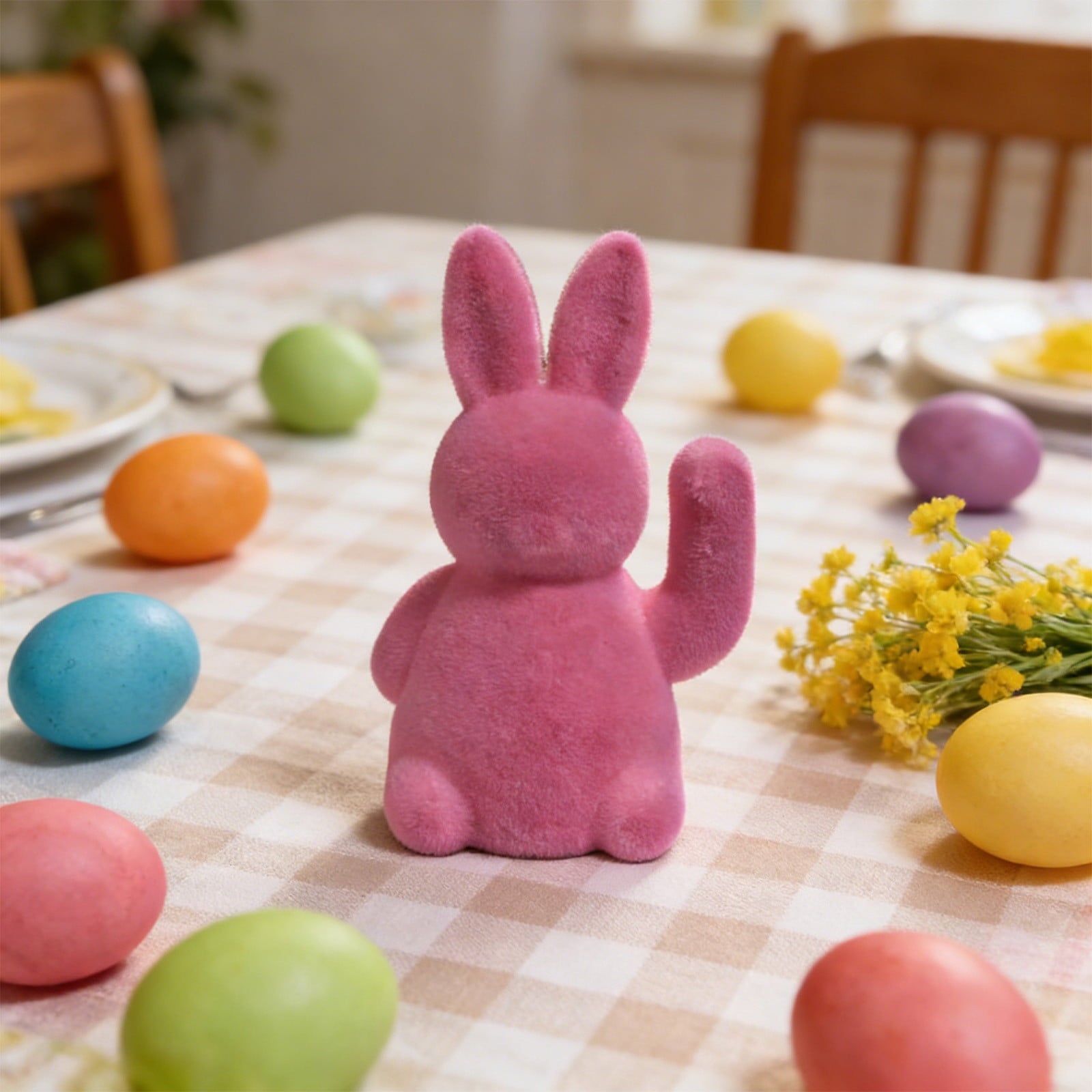 Tyidzon Easter Bunny Figurines, Resin Moss Rabbit Statues Easter Decorations, Flocked Bunny Easter Ornaments for Home Spring Tabletop Outdoor, 4.3"