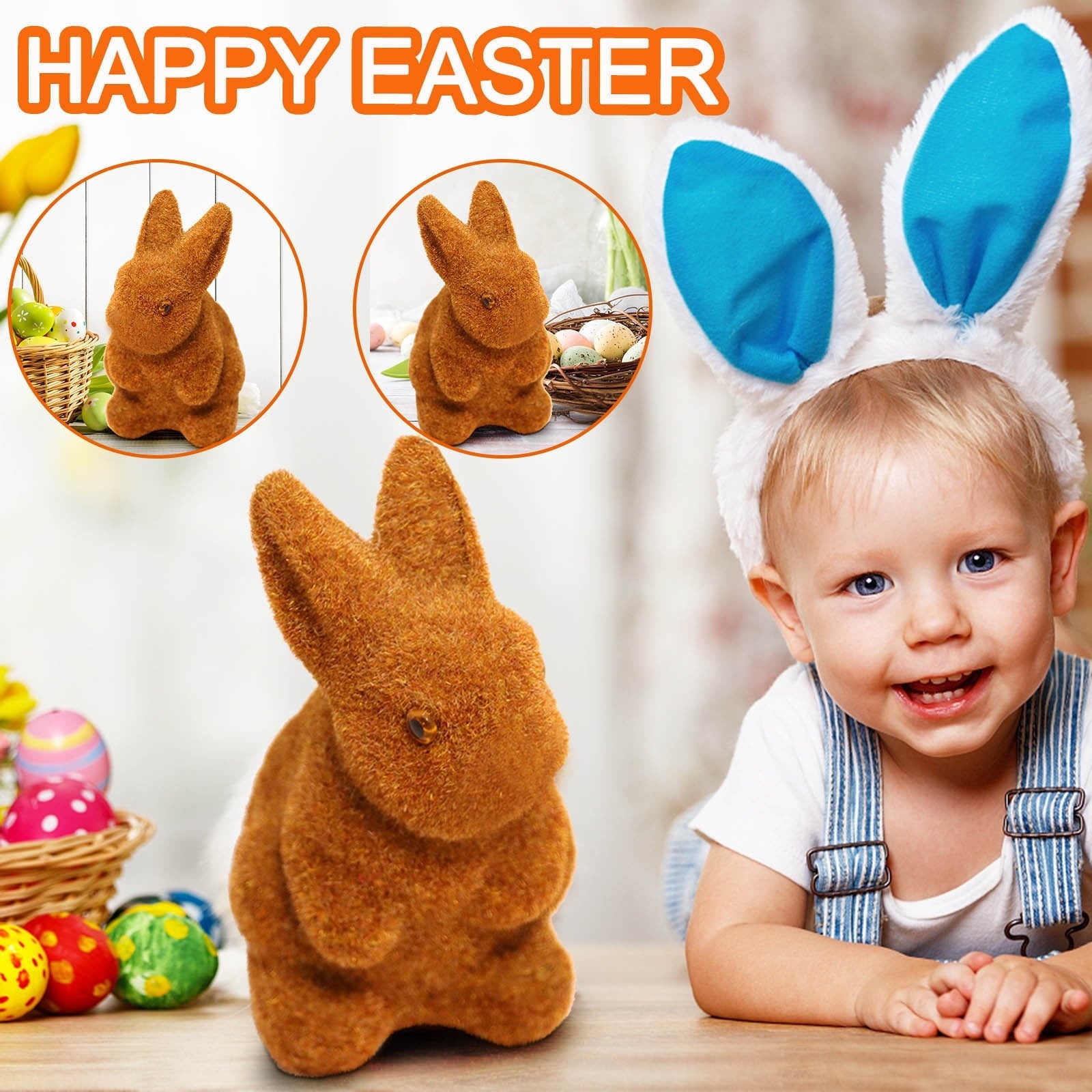 Tyidzon Easter Bunny Figurines, Resin Moss Rabbit Statues Easter Decorations, Flocked Bunny Easter Ornaments for Home Spring Tabletop Outdoor, 4.3"