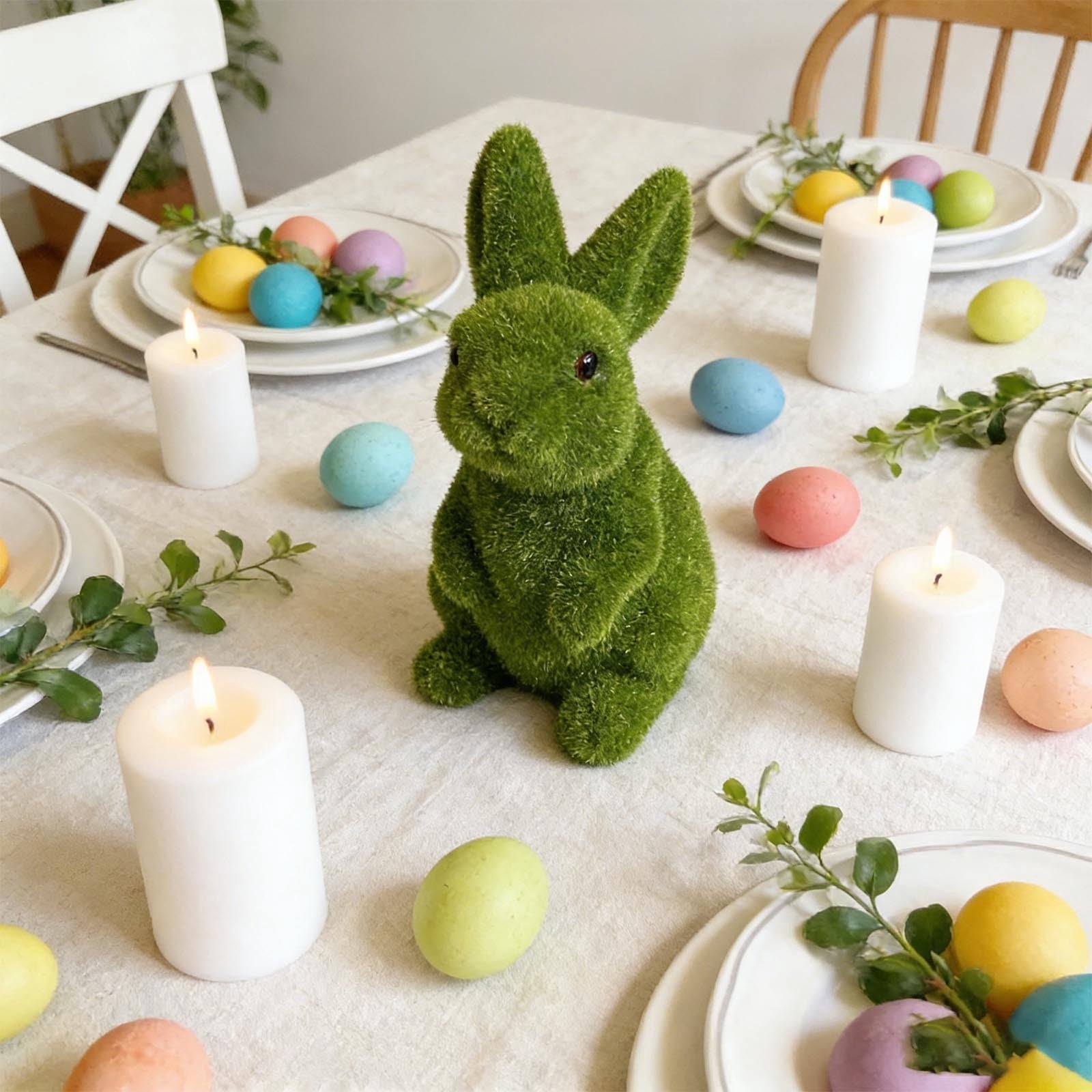 Tyidzon Easter Bunny Figurines, Resin Moss Rabbit Statues Easter Decorations, Flocked Bunny Easter Ornaments for Home Spring Tabletop Outdoor, 4.3"