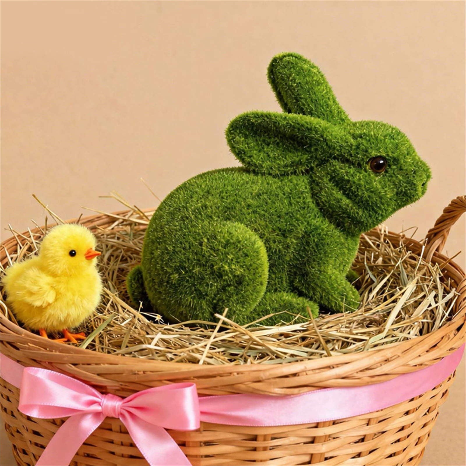 Tyidzon Easter Bunny Figurines, Resin Moss Rabbit Statues Easter Decorations, Flocked Bunny Easter Ornaments for Home Spring Tabletop Outdoor, 4.3"