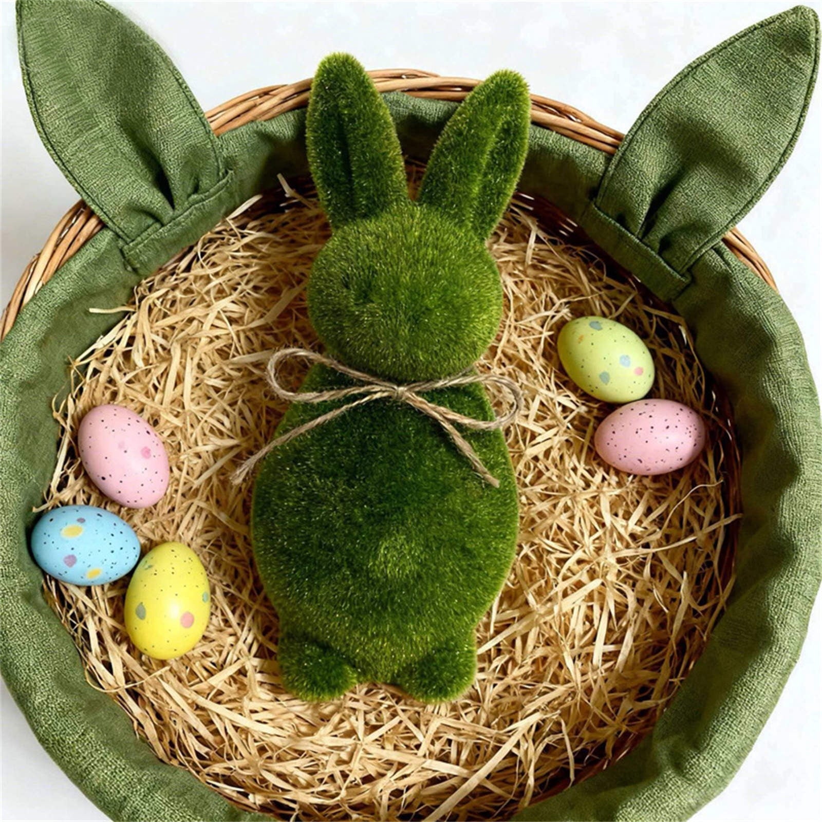 Tyidzon Easter Bunny Figurines, Resin Moss Rabbit Statues Easter Decorations, Flocked Bunny Easter Ornaments for Home Spring Tabletop Outdoor, 4.3"