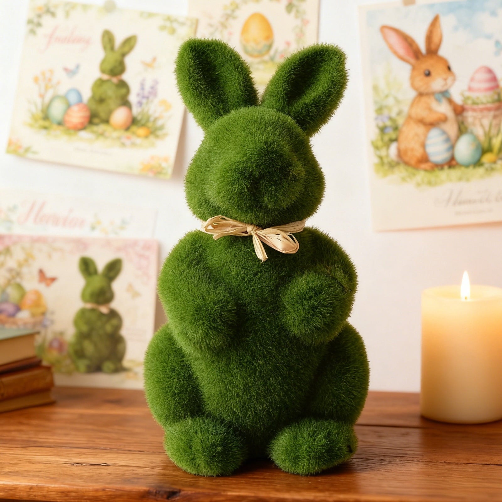 Tyidzon Easter Bunny Figurines, Resin Moss Rabbit Statues Easter Decorations, Flocked Bunny Easter Ornaments for Home Spring Tabletop Outdoor, 4.3"