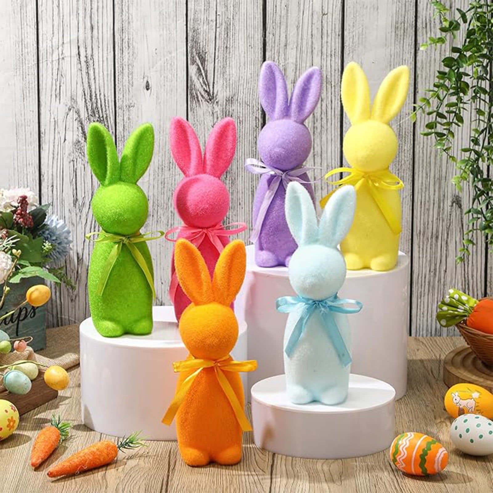Tyidzon Easter Bunny Figurines, Resin Moss Rabbit Statues Easter Decorations, Flocked Bunny Easter Ornaments for Home Spring Tabletop Outdoor, 4.3"
