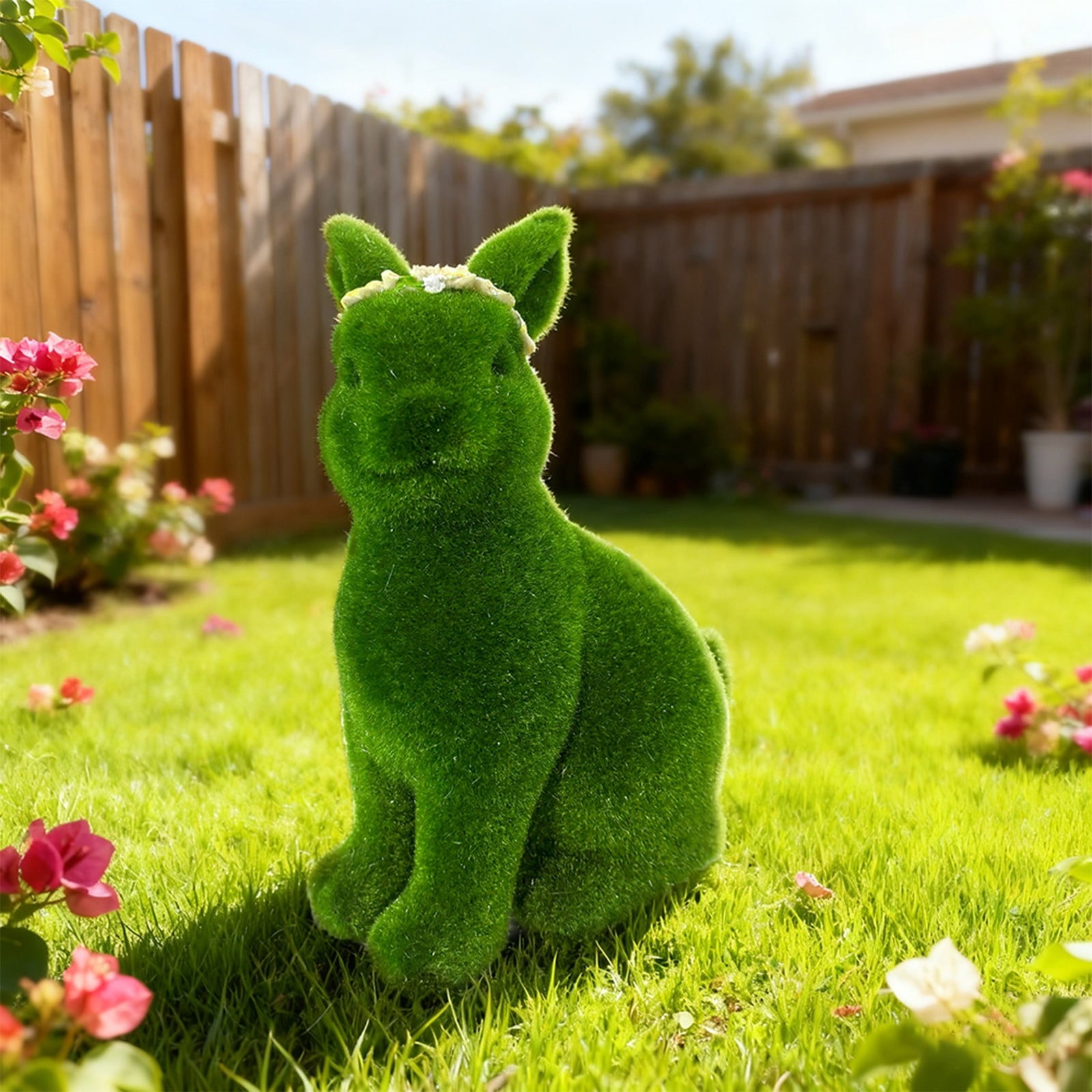 Tyidzon Easter Bunny Figurines, Resin Moss Rabbit Statues Easter Decorations, Flocked Bunny Easter Ornaments for Home Spring Tabletop Outdoor, 4.3"