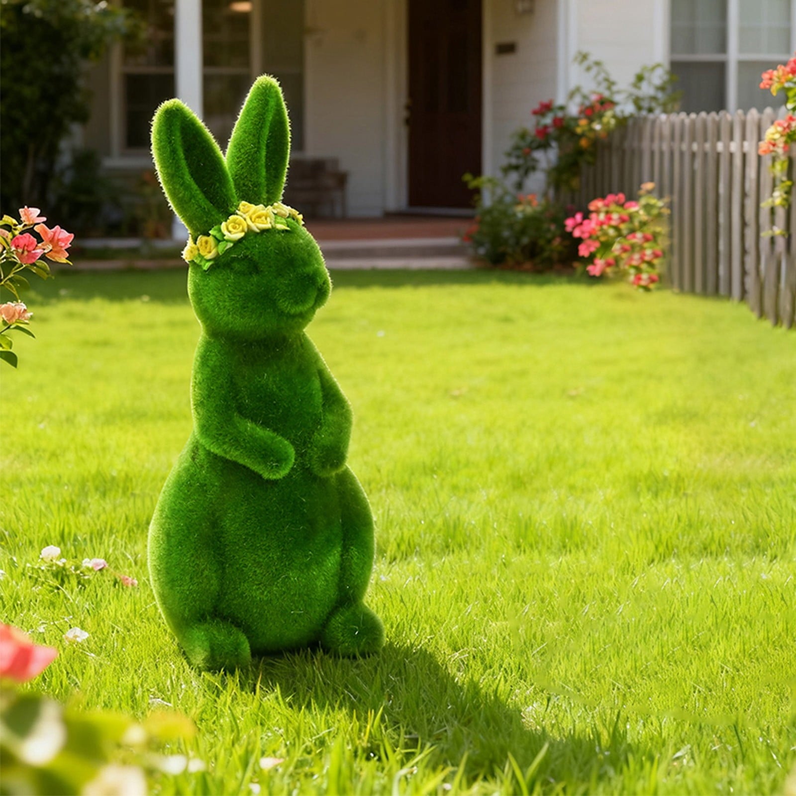 Tyidzon Easter Bunny Figurines, Resin Moss Rabbit Statues Easter Decorations, Flocked Bunny Easter Ornaments for Home Spring Tabletop Outdoor, 4.3"