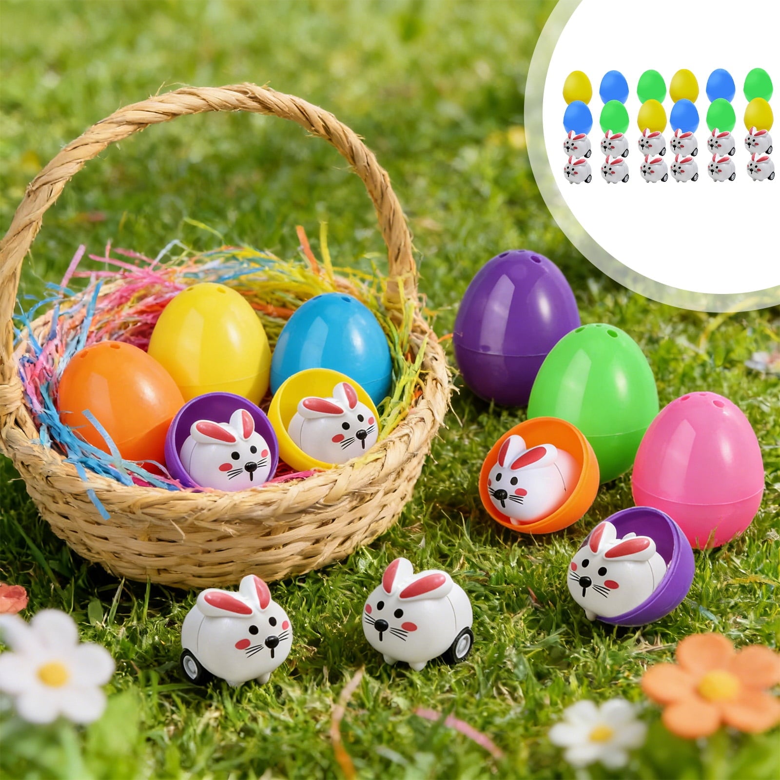 Tyidzon Easter Eggs with Toys Inside, 6 Pack Animal Car Toys in Plastic Eggs, 1.6" Mini Surprise Easter Egg for Basket Stuffers Eggs Hunt Party Favors