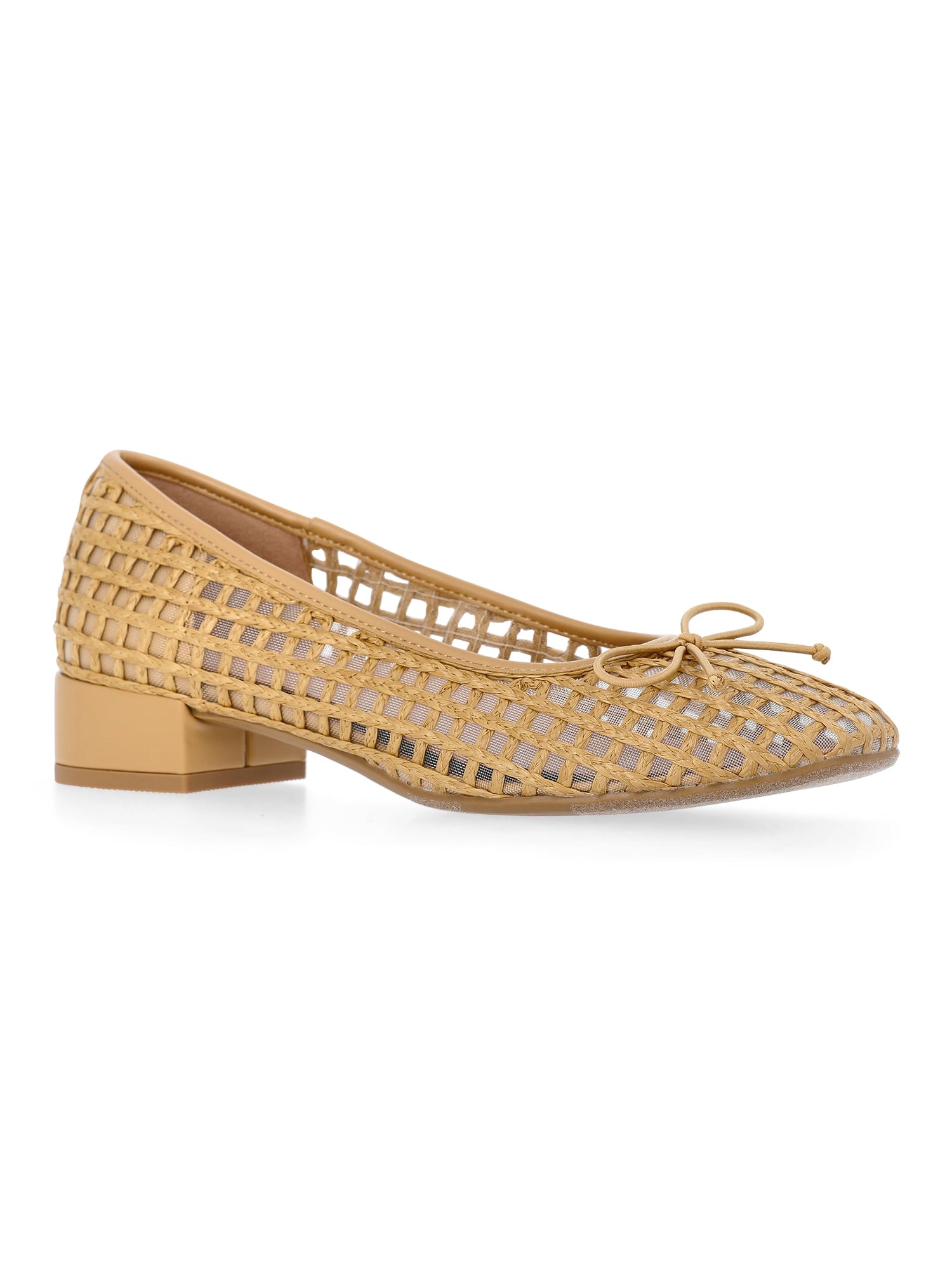 Time and Tru Women's String Bow Block Heel Ballet Shoes, Wide Width Available