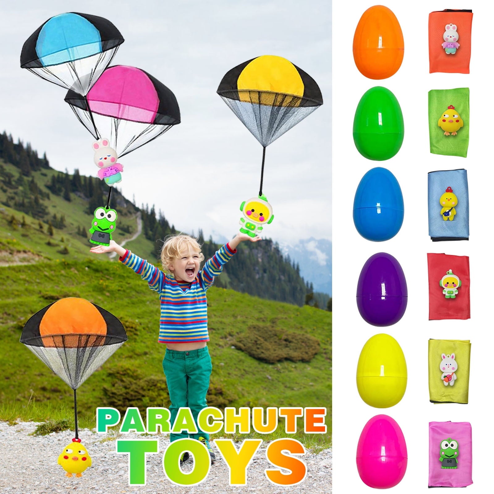 Werulen Easter ParachuteToys, 6 Pack Plastic Easter Eggs ThrowingToy, Easter Basket Stuffers Fillers ForKidsBoysGirls, Easter Gifts Party Favors Carnival Prizes Classroom Rewards
