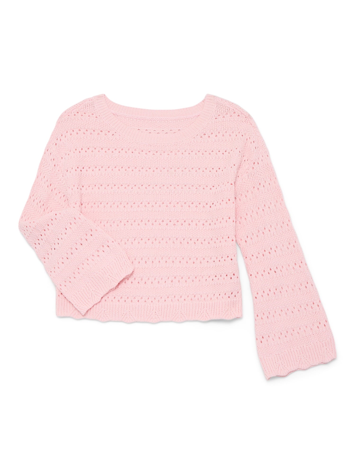 Wonder Nation Girls Pointelle Sweater with Long Sleeves, Sizes 4-18 & Plus