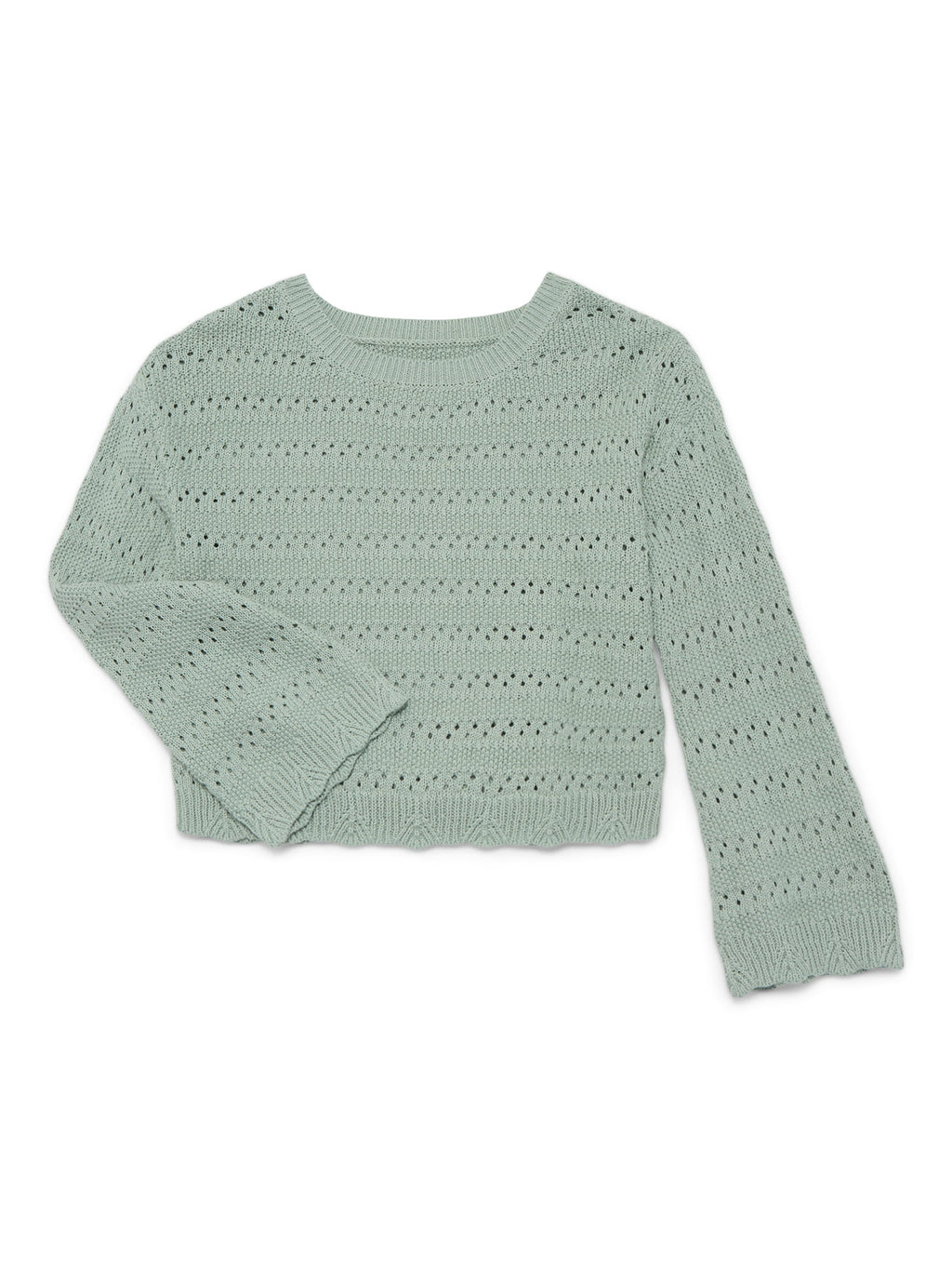 Wonder Nation Girls Pointelle Sweater with Long Sleeves, Sizes 4-18 & Plus