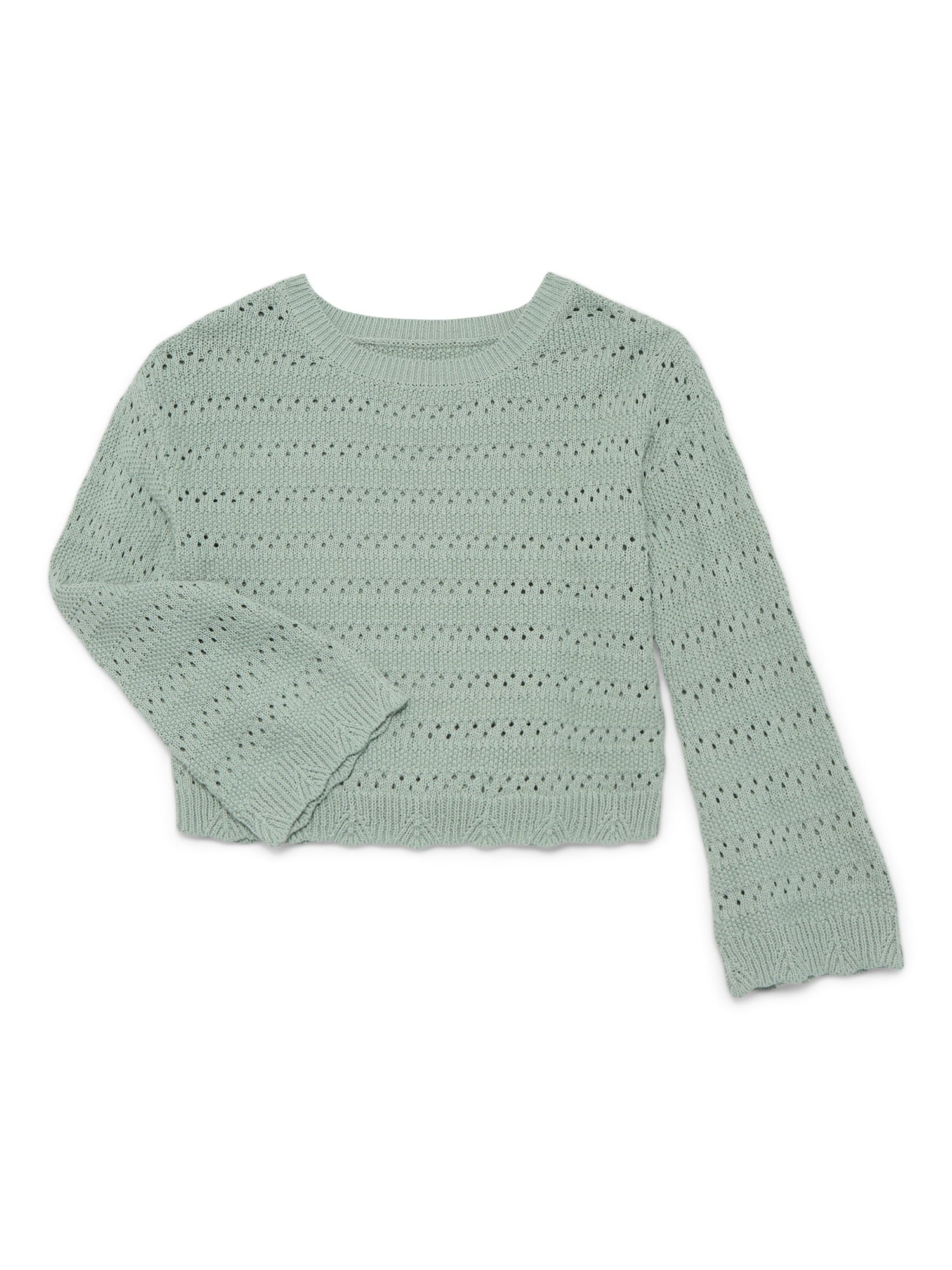 Wonder Nation Girls Pointelle Sweater with Long Sleeves, Sizes 4-18 & Plus