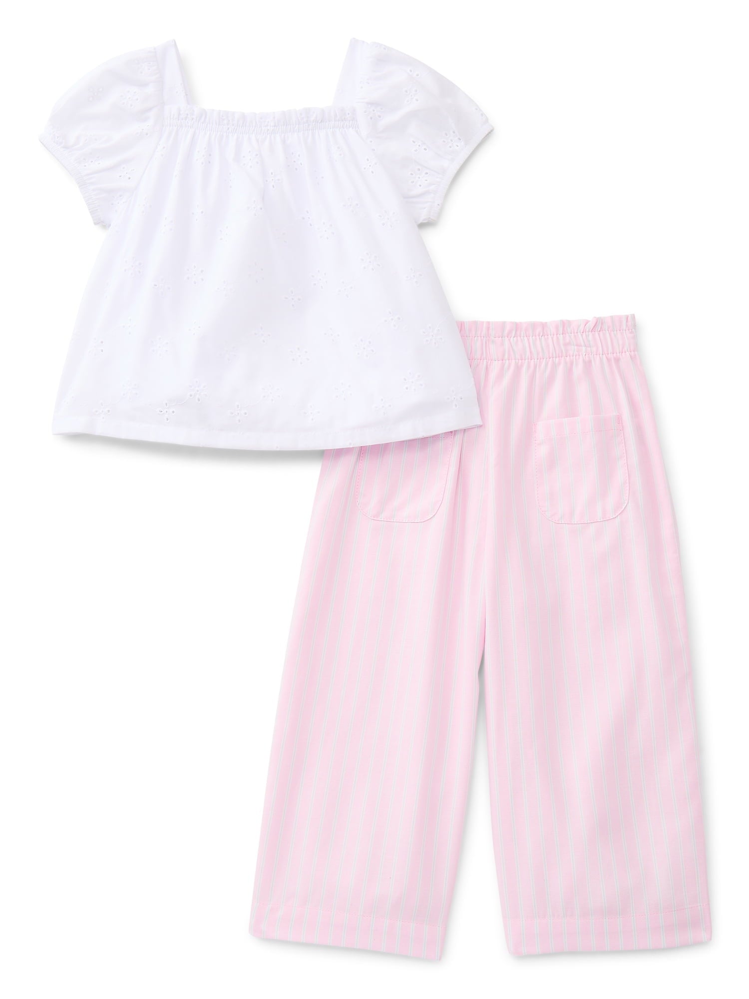 Wonder Nation Toddler Girls' Striped Top and Wide Leg Pants Set, 2-Piece, Sizes 12M-5T