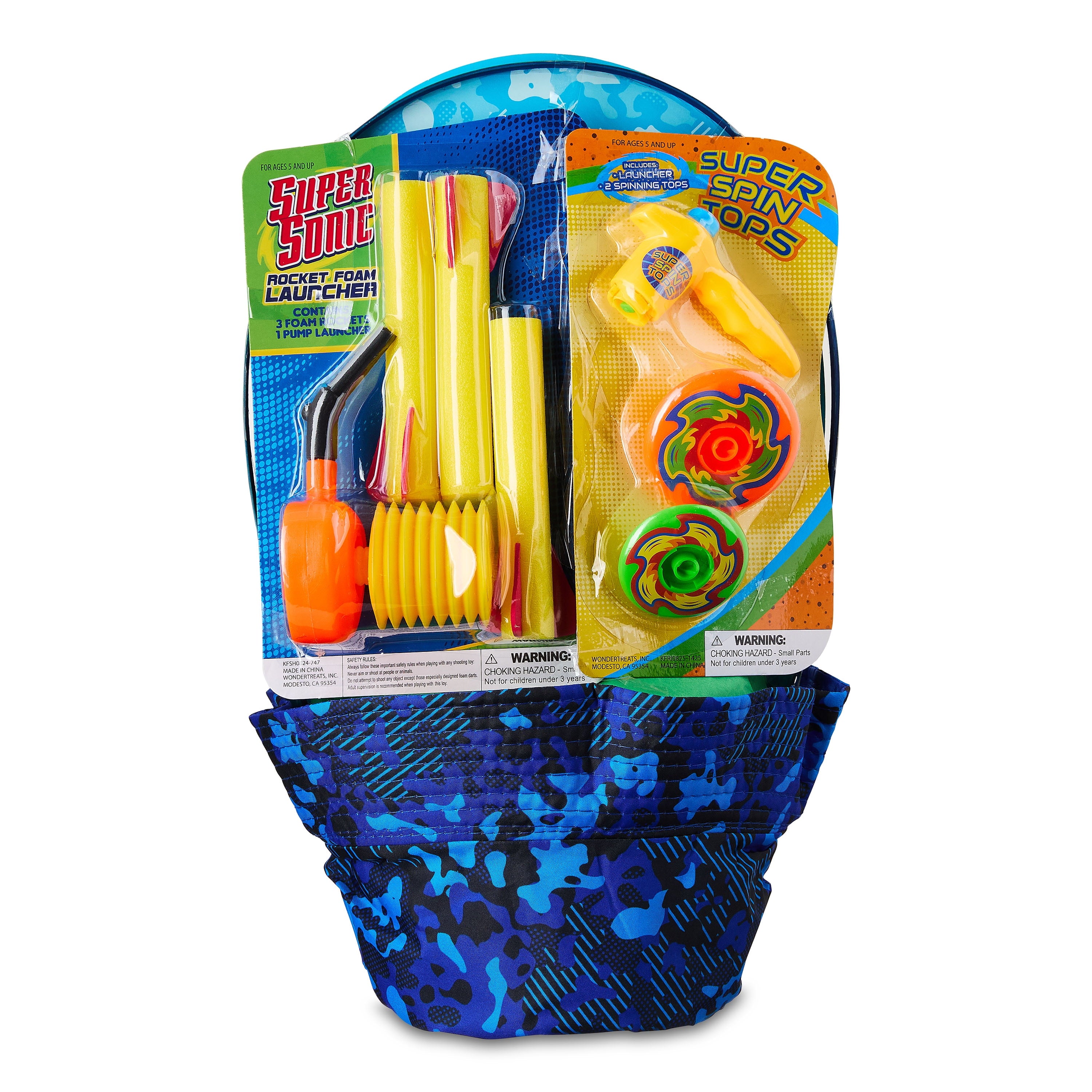 Prefilled Blue Camo Hat Easter Basket Gift Set, by Wondertreats