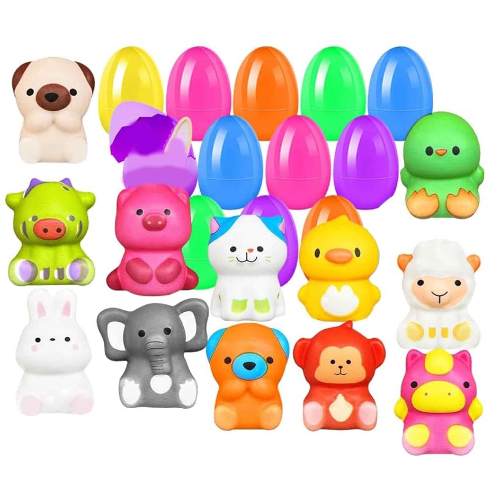24 Pcs Prefilled Easter Eggs Filled with Plush Animal Toys for Easter Eggs , Basket Stuffers Fillers, Kids Party Favor, Classroom Prize Supplies