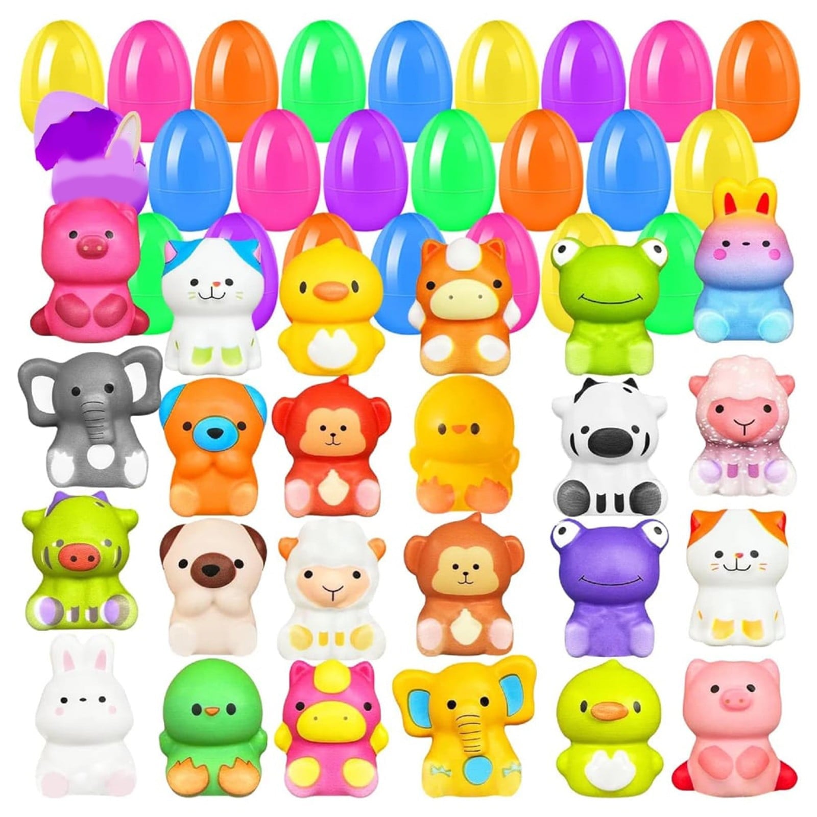 24 Pcs Prefilled Easter Eggs Filled with Plush Animal Toys for Easter Eggs , Basket Stuffers Fillers, Kids Party Favor, Classroom Prize Supplies