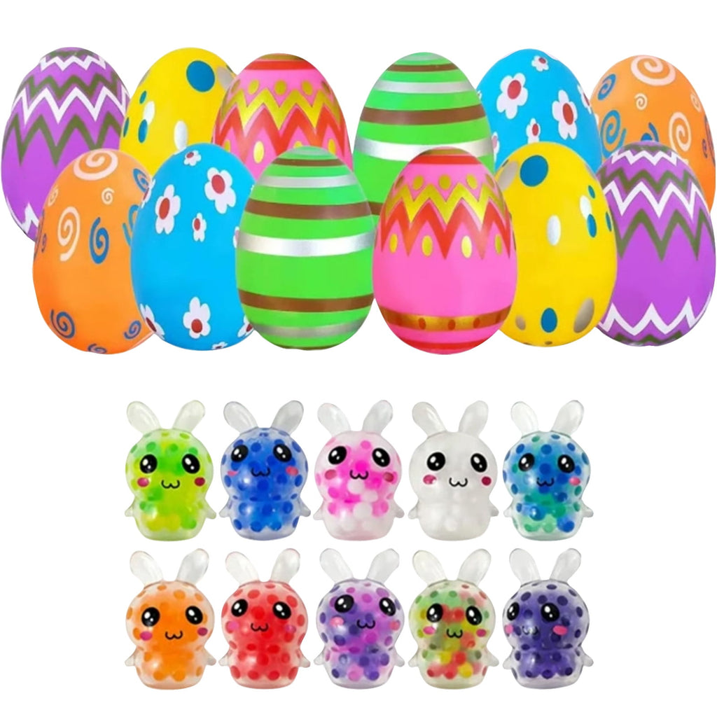 Yippzo 12Pcs Prefilled Easter Eggs with Mini Stress Balls Squeeze Toys Inside as Easter Basket Stuffers, Easter Eggs Hunt Party Favors, Classroom Prize Supplies