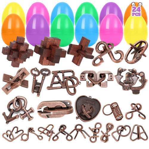 24 Pack Prefilled Easter Eggs with Brain Teaser Puzzles Toys Easters Egg Filled for Kids Boys Girls Easters Basket Stuffers for Kids Teens Adults Easter Eggs Hunt Game Classroom Prize Supplies