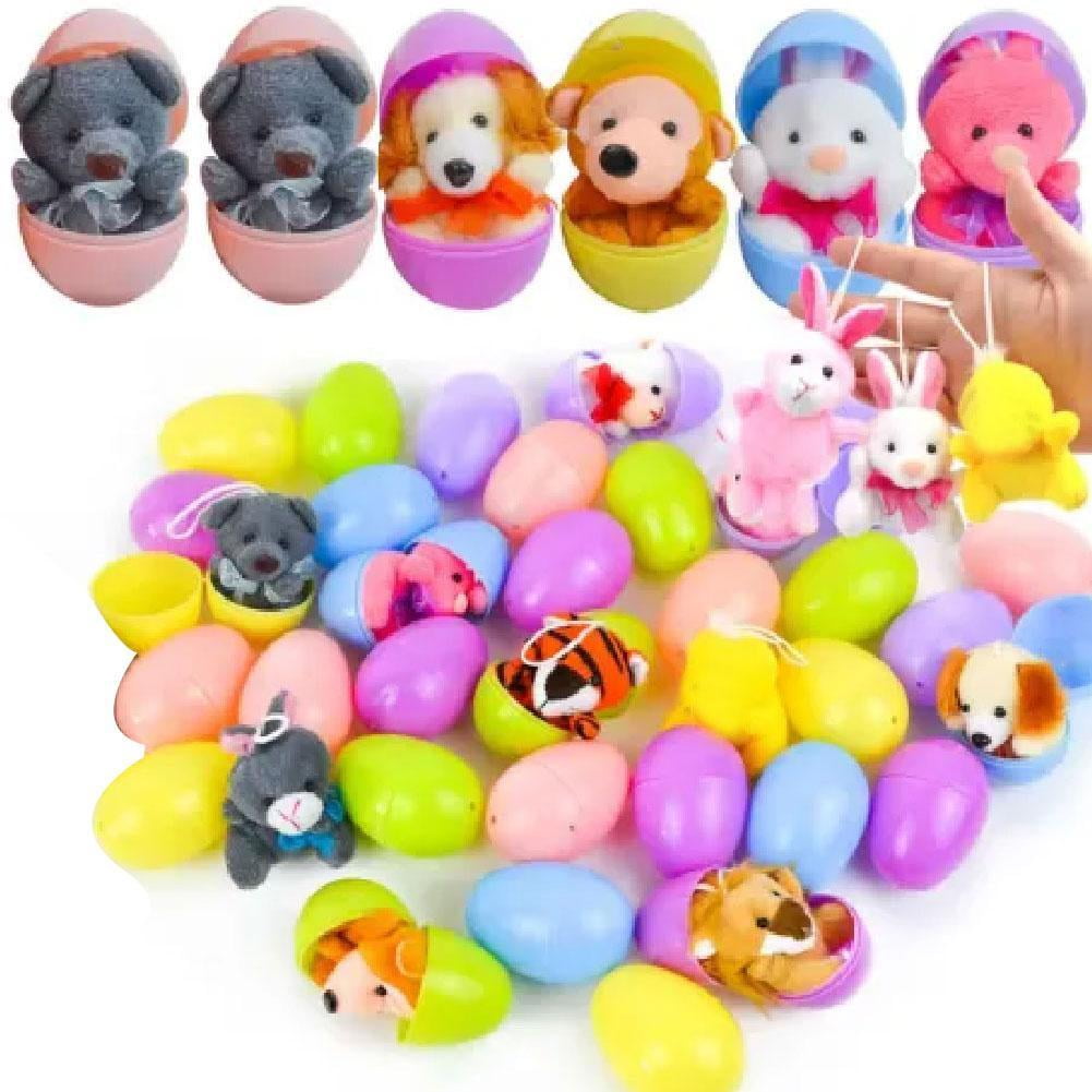 1 Piece Prefilled Easter Eggs with Plush Animal Toys 3 Inch Plastic Easter Eggs Filled with Bunny & Animal Stuffed Toys for Easter Egg Hunt, Party Favors, Classroom Prizes, Basket Surprises