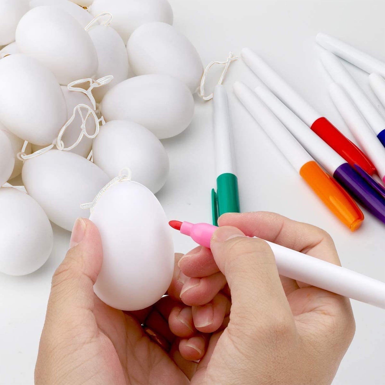 Vggrvlo 24PCS DIY Easter Eggs with 4 Pens Paper Mache Easter Eggs Craft Eggs for Easter DIY Craft for Party Ornaments Egg Hunt 3.2"