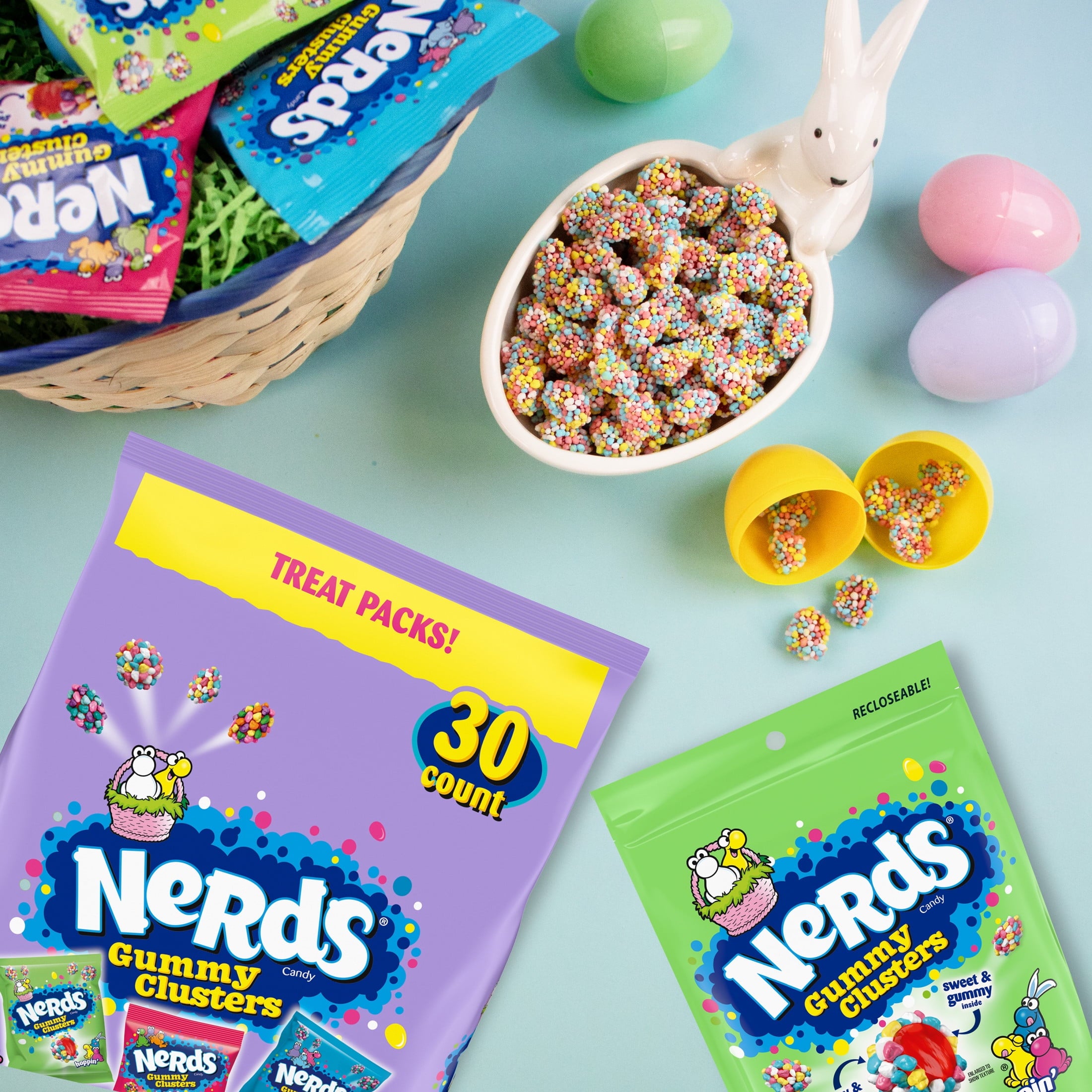 NERDS Easter Hoppin' Gummy Clusters Candy, Crunchy and Gummy, 8 Ounces, Resealable Bag