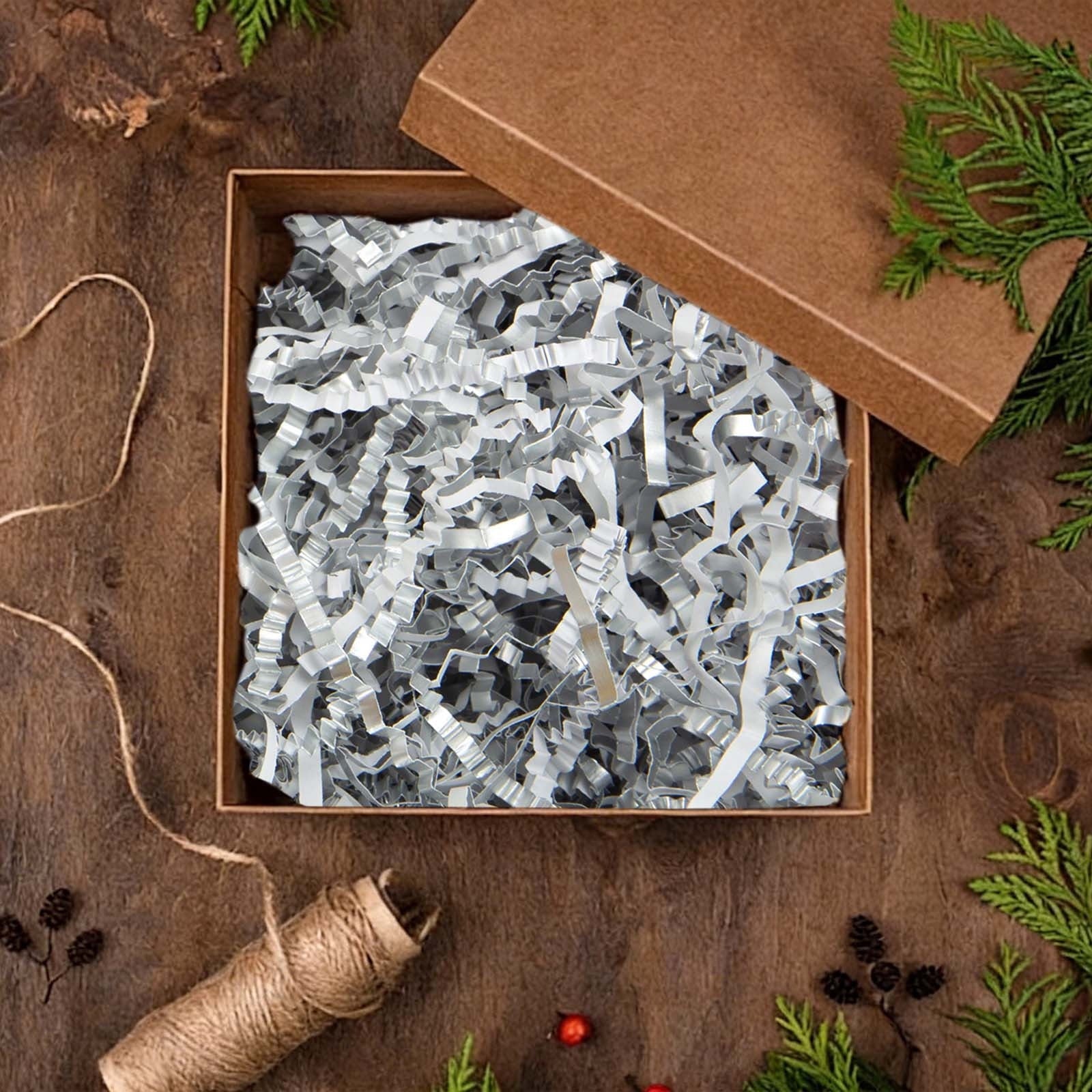 Silver Crinkle Cut Paper Shred Filler,Shredded Paper for Gift Box, Easter Grass Tissue Paper for Gift Wrapping & Basket Filling（0.22lbs）