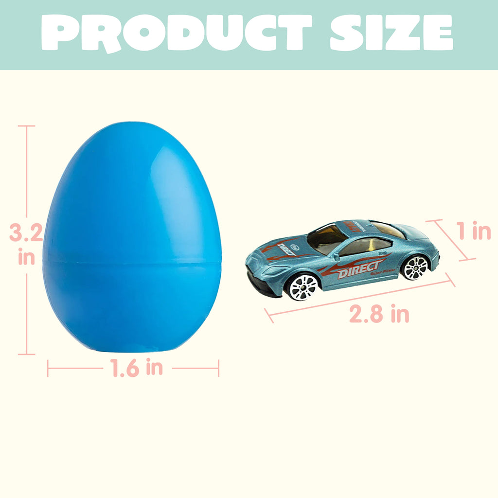 Joyfy 12 Pcs Easter Eggs Prefilled with Die-cast Cars,Diecast Cars Toy Vehicles for Kids Boys Easter Eggs Hunt,Basket Easter Stuffers,Easter Party Favors,Easter Egg Fillers,Classroom Prizes