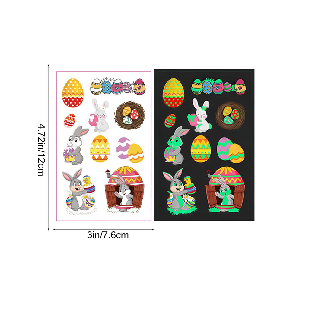Glow In The Dark Easter Temporary Tattoos For Kids, Bunny Egg Waterproof Sweatproof, Safe Non-Irritating, Easy Apply & Remove, for Easter Egg Hunt Party Favors Basket Fillers Classroom Activities