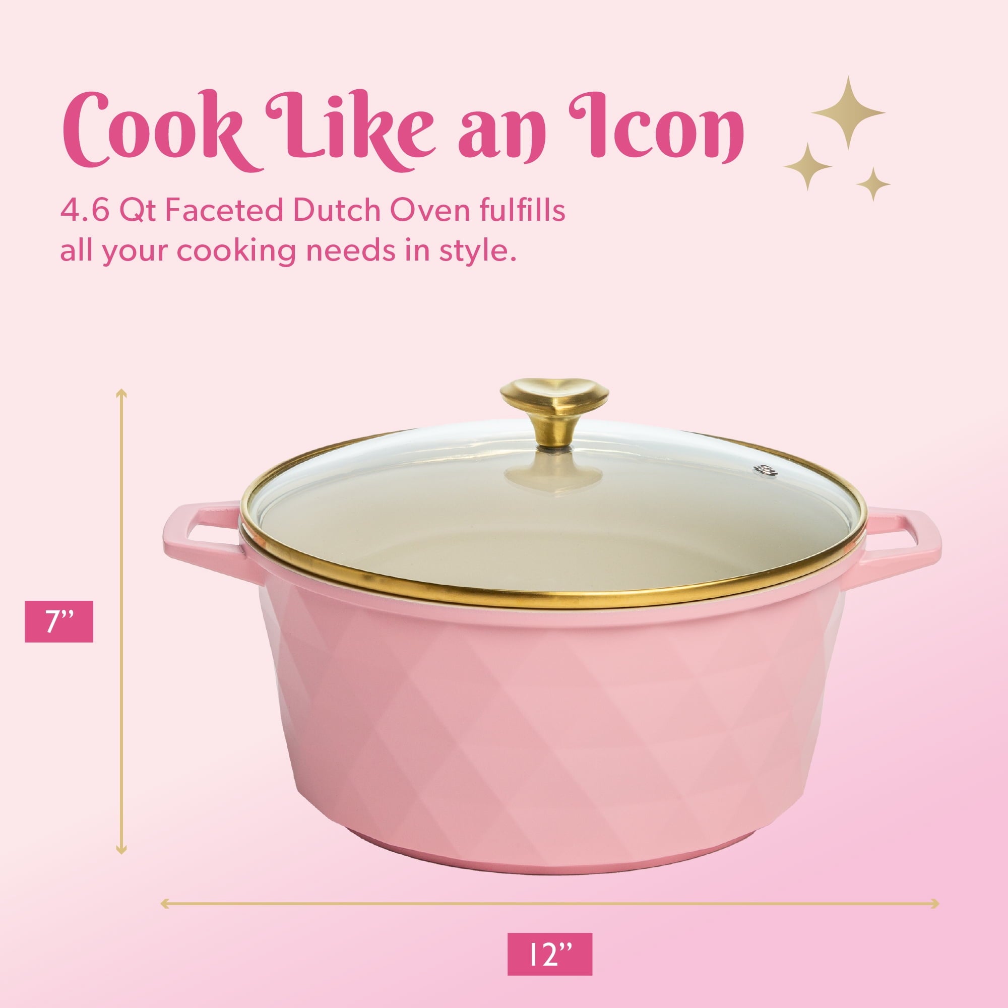 Paris Hilton 4.6 Quart Ceramic Nonstick Dutch Oven Pot with Lid, Dishwasher & Oven Safe, Pink