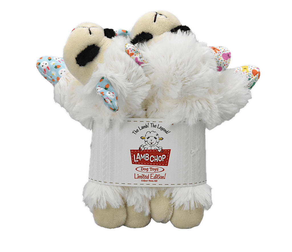 Multipet Easter Holiday Small Plush Lamb Chop 2 Pack Dog Toy with Squeaker, Festive Bunny Pattern on Ears and Paws