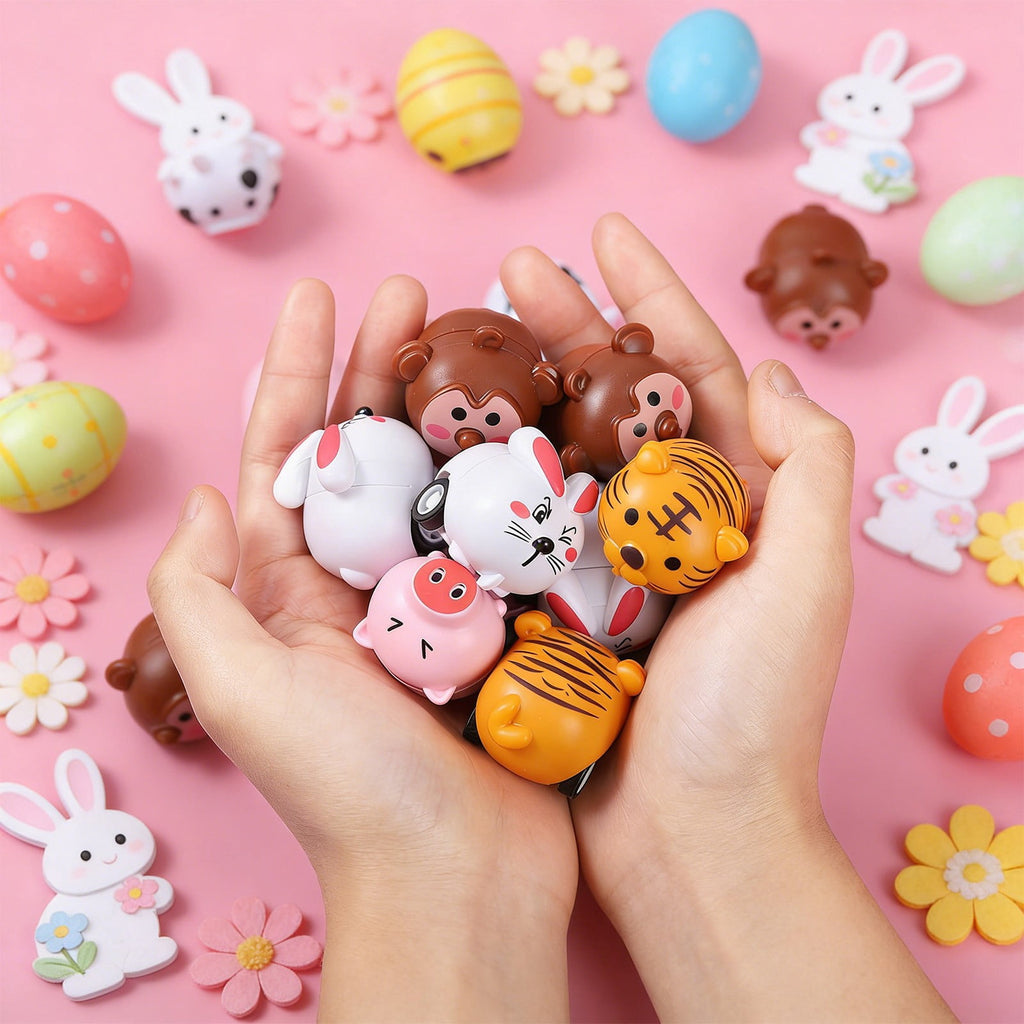 Tyidzon Easter Eggs with Toys Inside, 6 Pack Animal Car Toys in Plastic Eggs, 1.6" Mini Surprise Easter Egg for Basket Stuffers Eggs Hunt Party Favors