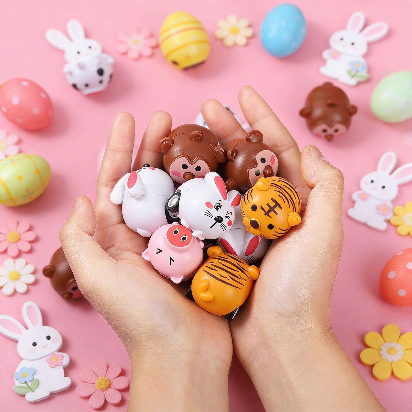 Tyidzon Easter Eggs with Toys Inside, 6 Pack Animal Car Toys in Plastic Eggs, 1.6" Mini Surprise Easter Egg for Basket Stuffers Eggs Hunt Party Favors