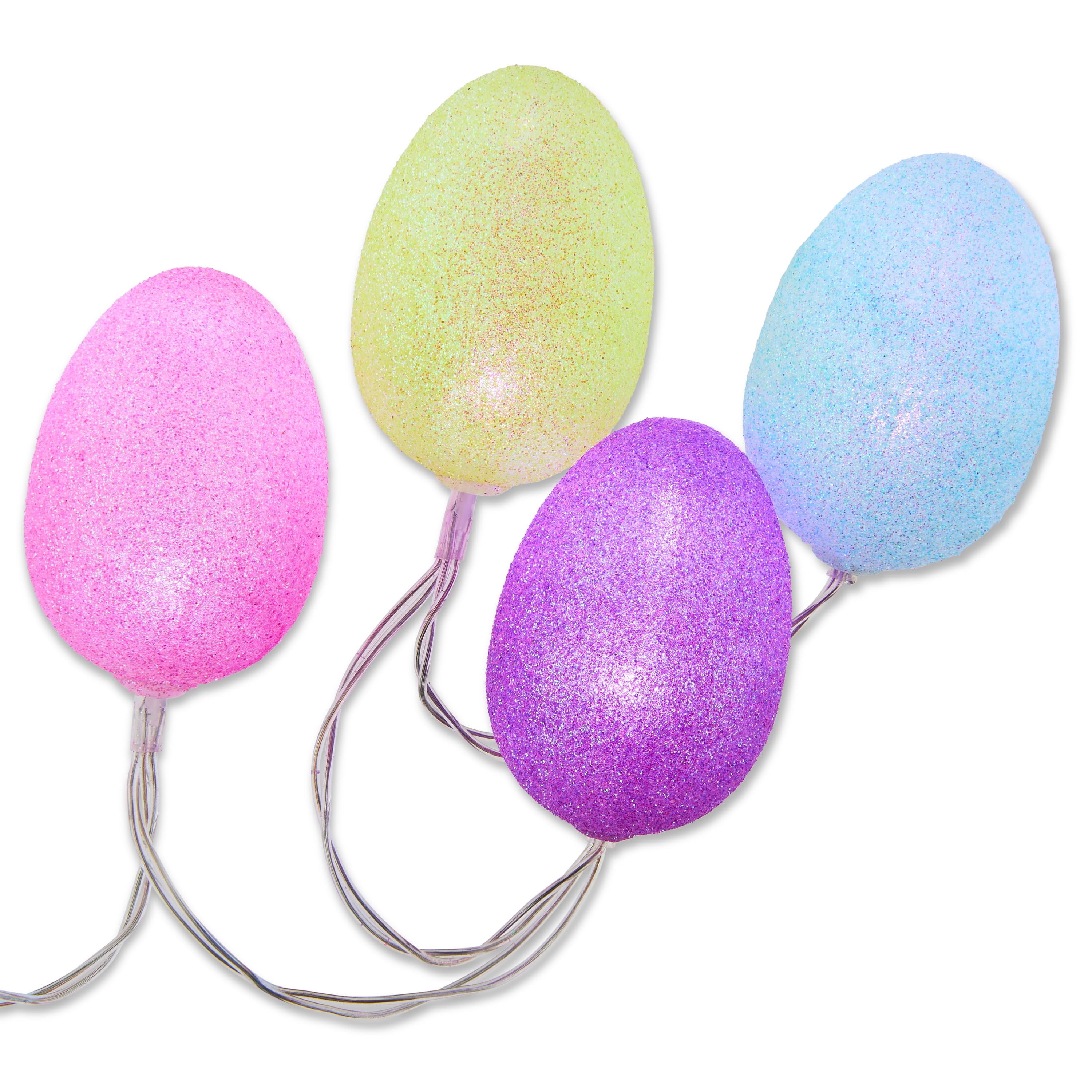 Indoor Battery-Operated 10-Count Glitter Egg Lights, Clear, 3', Easter by Way To Celebrate