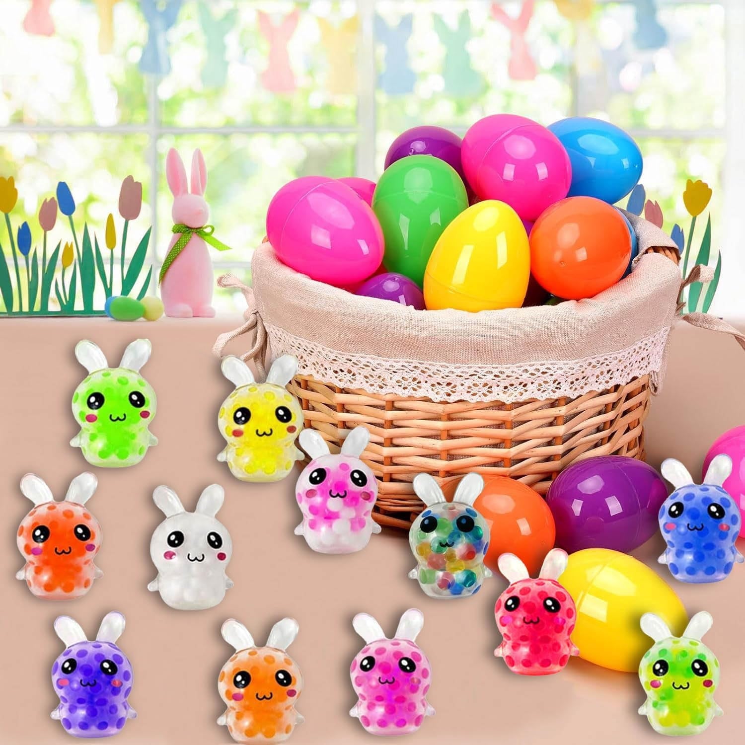 Yippzo 12Pcs Prefilled Easter Eggs with Mini Stress Balls Squeeze Toys Inside as Easter Basket Stuffers, Easter Eggs Hunt Party Favors, Classroom Prize Supplies