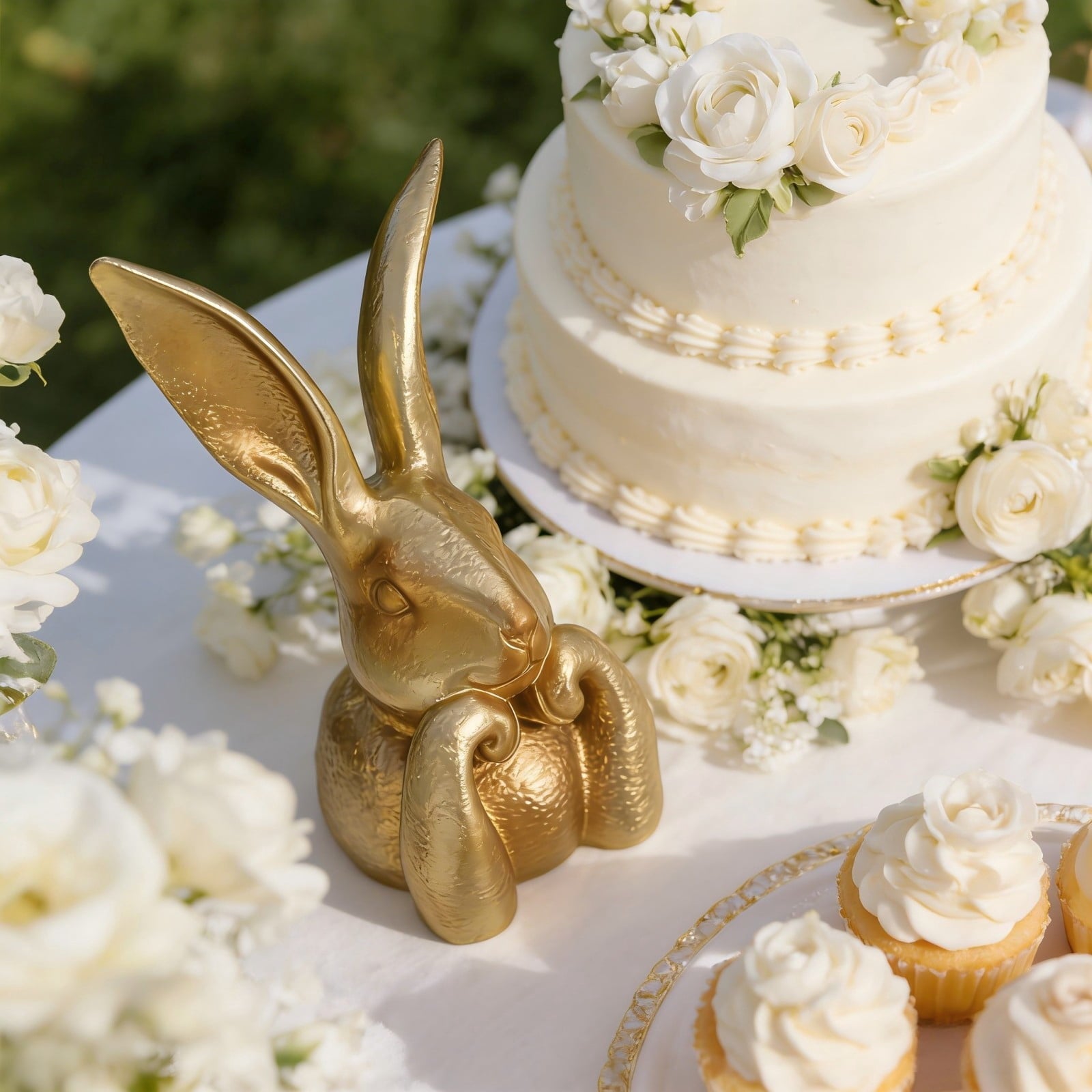 WKSCLPAI Easter Rabbits Decoration 8 Inch Vintage Gold Resin Bunny Statue Spring Rabbit Figurines Easter Table Centerpiece Decorative Bunny Sculpture Collectibles Gift for Home Indoor Decor