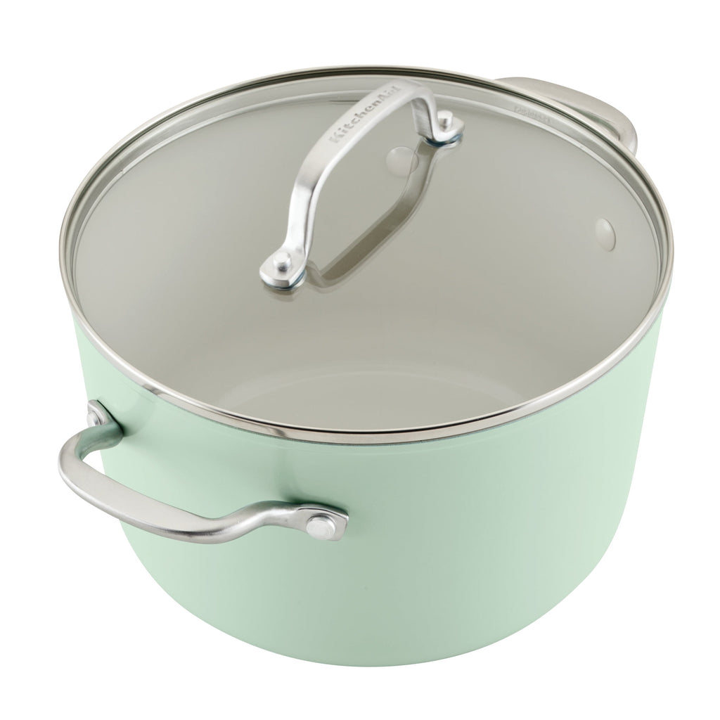 KitchenAid Hard Anodized 10 Pcs Ceramic Nonstick Cookware Pots and Pans Set, Oven Safe to 500°F, Pistachio